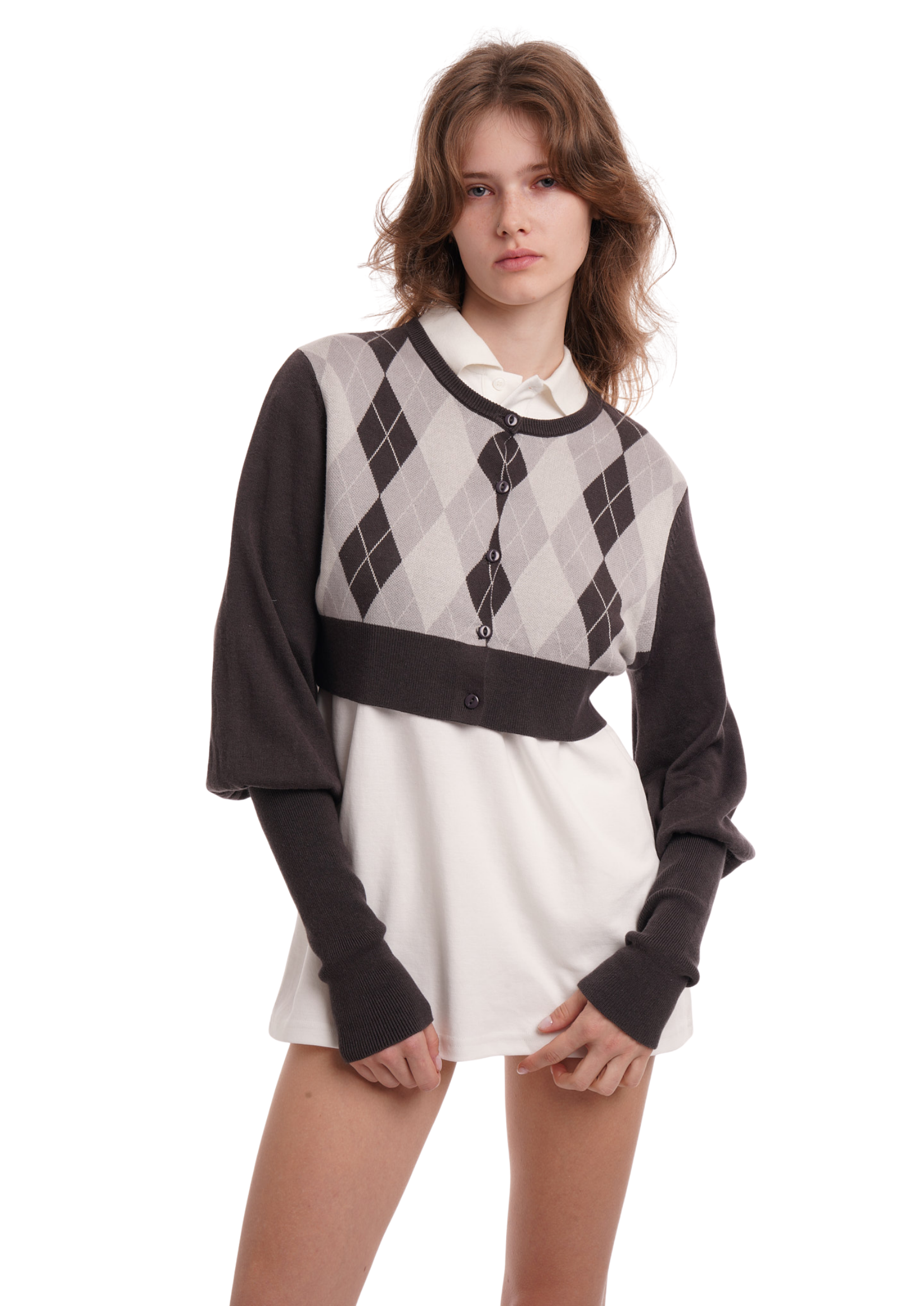 THE BUBBLE CARDI IN GREY ARGYLE