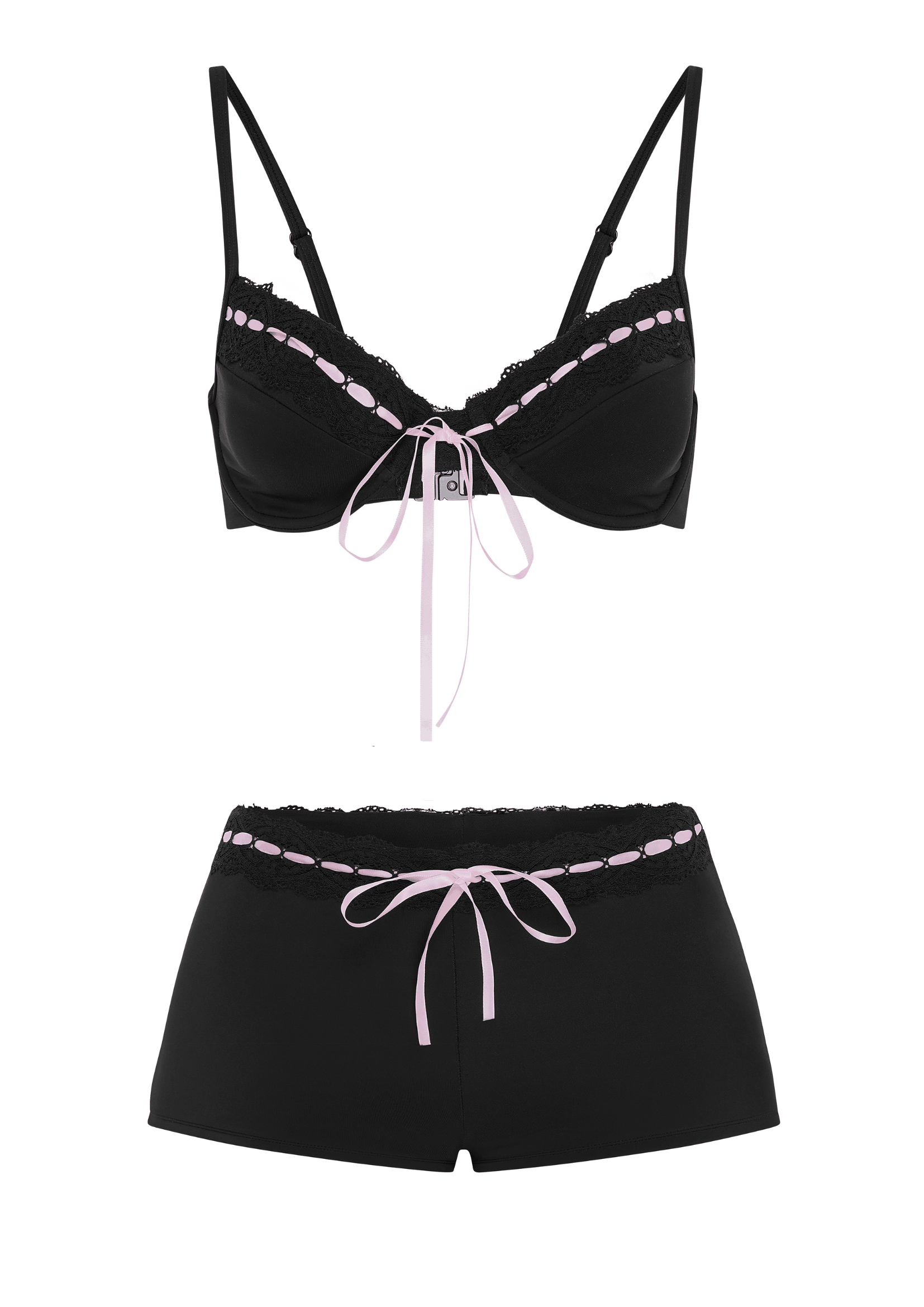 LINGERIE BIKINI AND BOOTY SHORTS IN BLACK & PINK