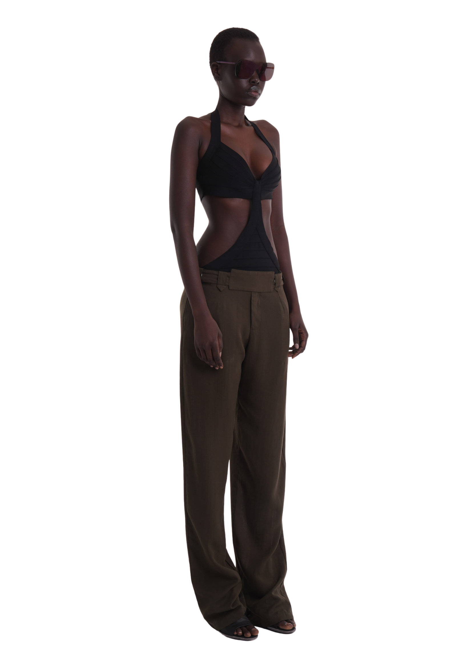 BELTED TROUSERS IN KHAKI