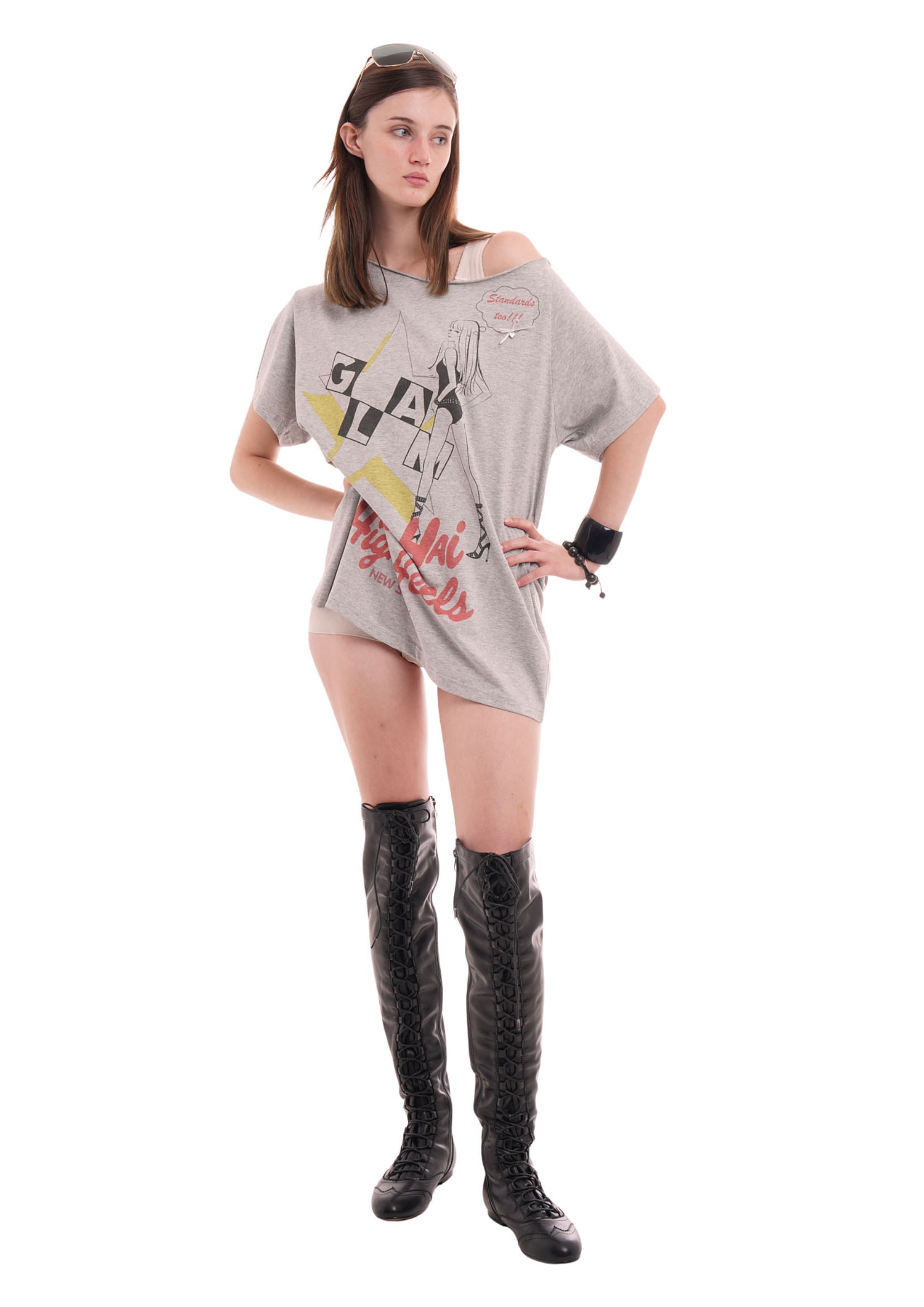 DUBS TEE IN GREY MARL & NEON YELLOW