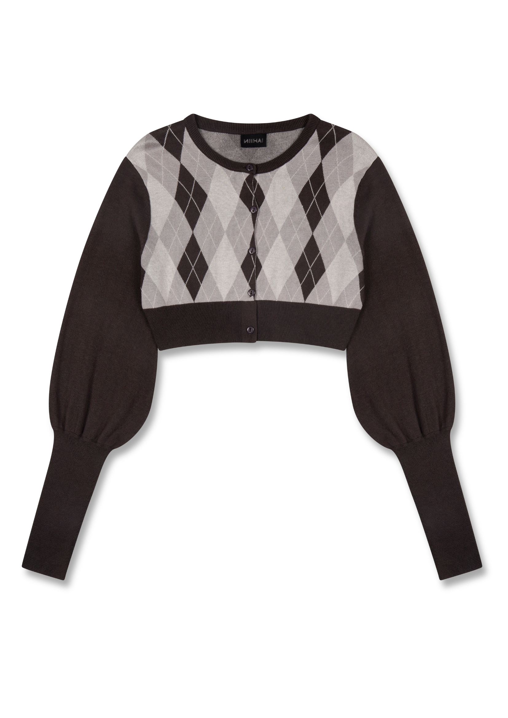 THE BUBBLE CARDI IN GREY ARGYLE THE BUBBLE CARDI IN GREY ARGYLE