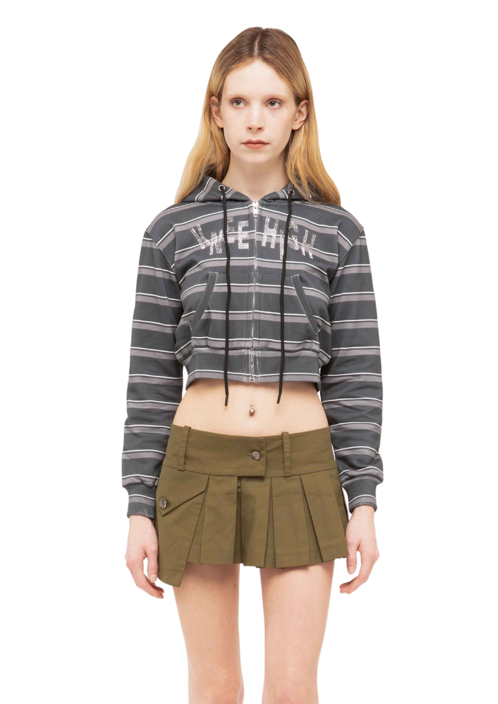 KNEE HIGH STRIPED HOODIE IN GREY
