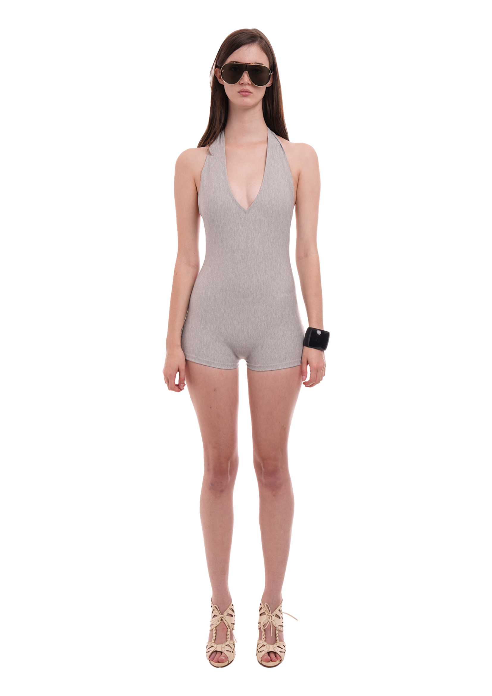 HALTER PLAYSUIT IN GREY MARL