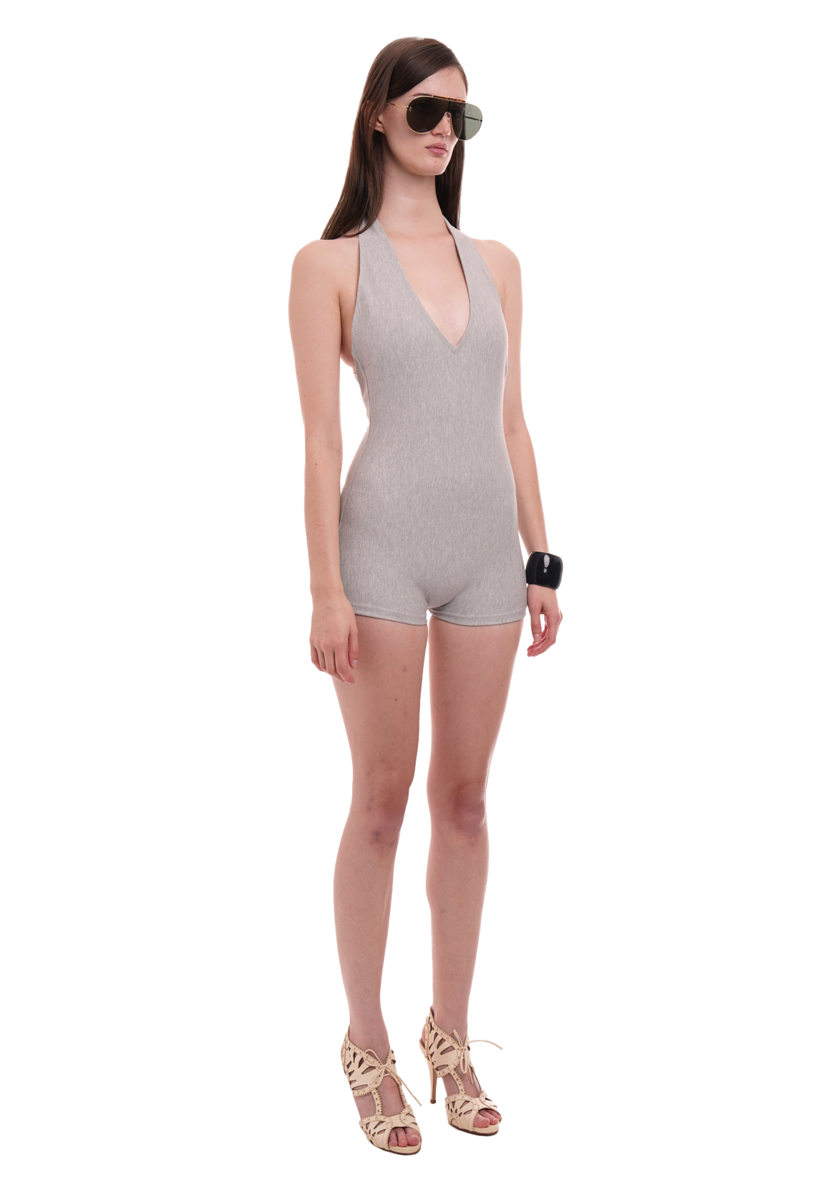 HALTER PLAYSUIT IN GREY MARL
