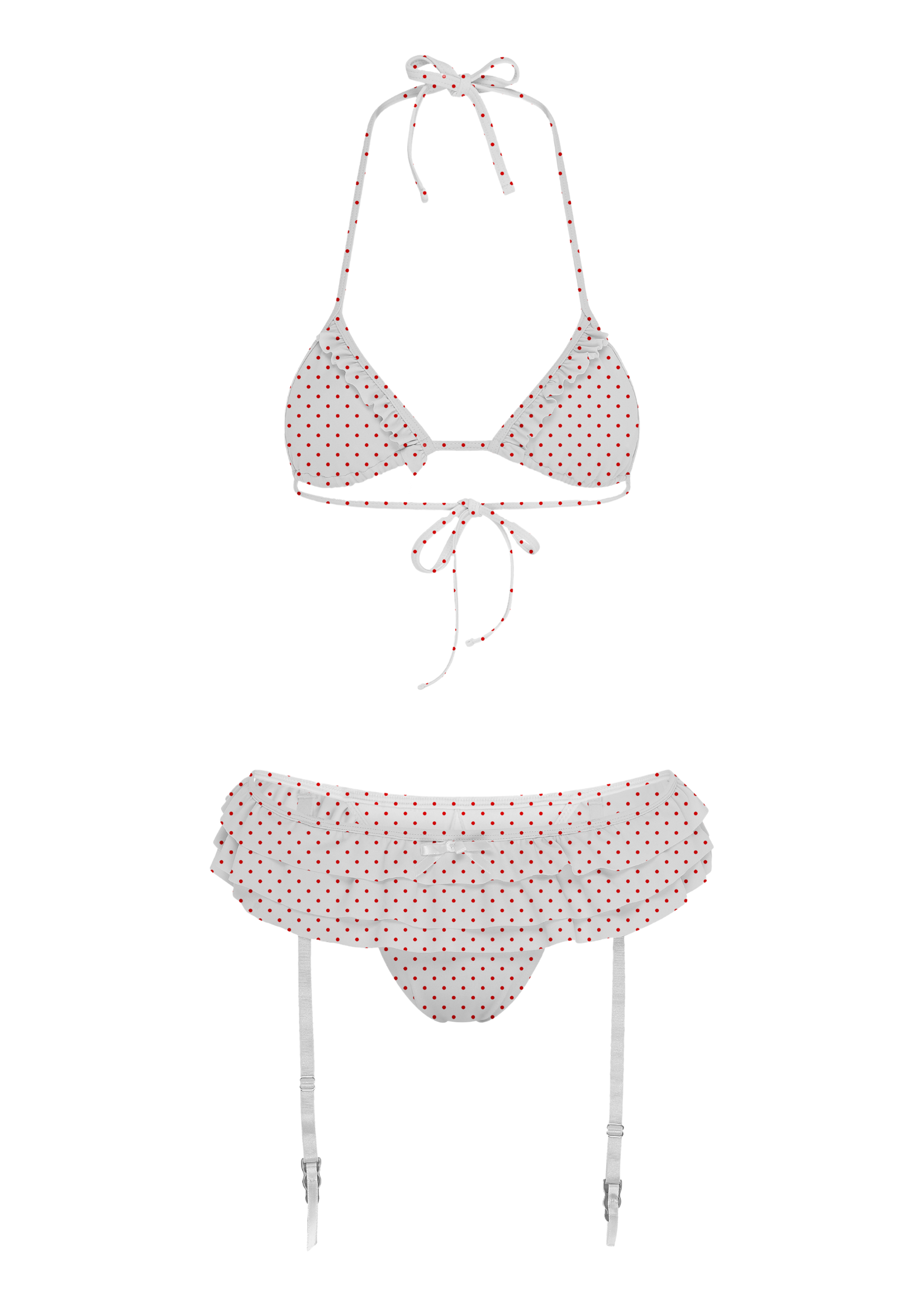 GARTER BIKINI IN RED POLKA