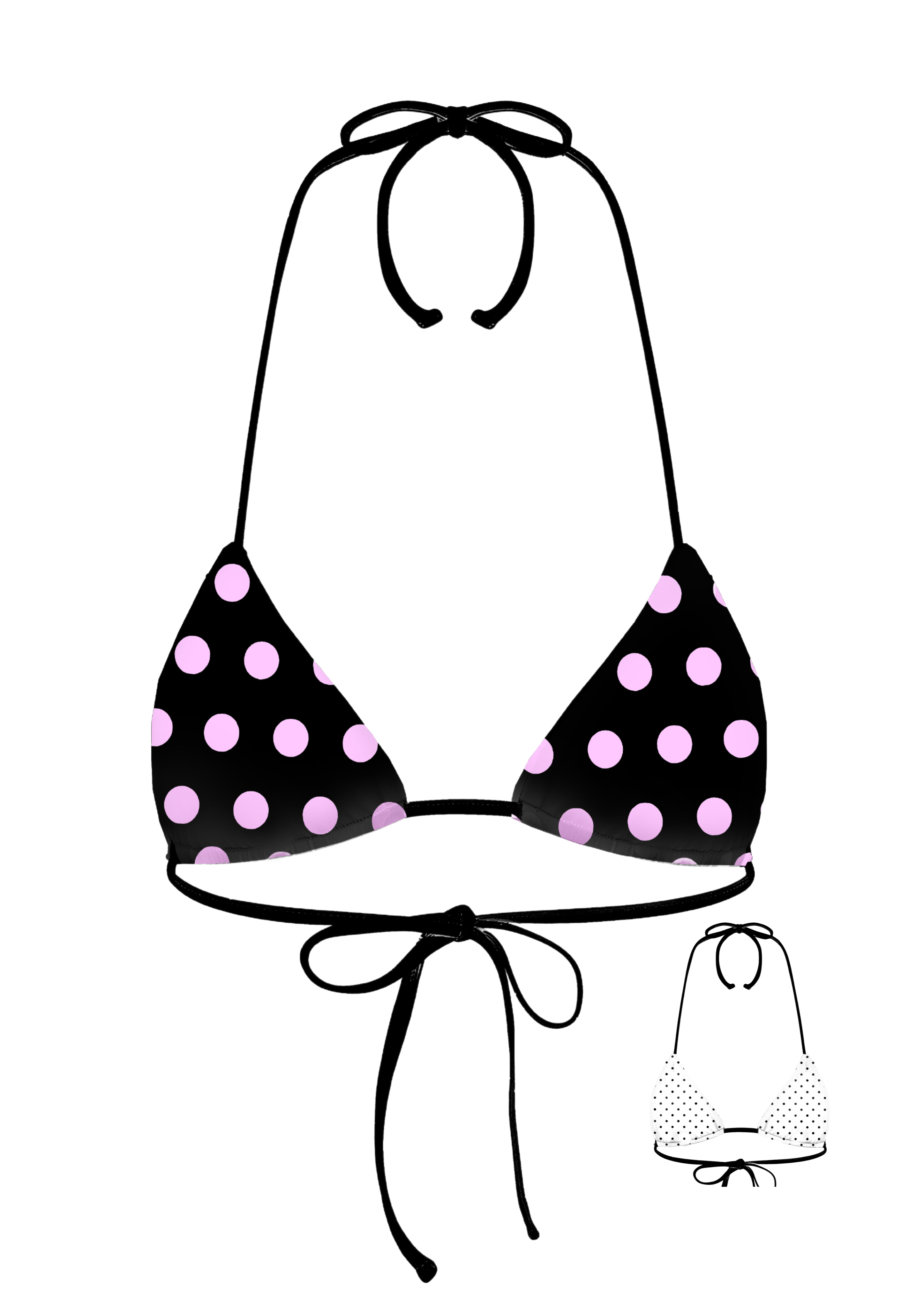 POLKA TRIANGLE BIKINI TOP IN REVERSE BLACK & WHITE