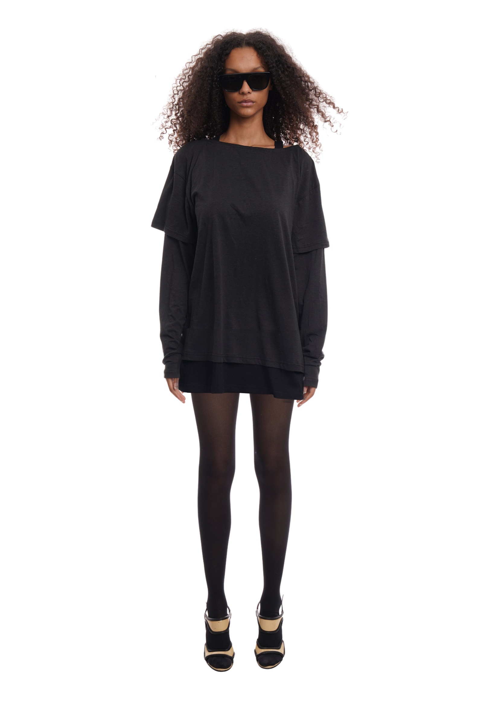 DOUBLE LAYER T-SHIRT DRESS IN BLACK