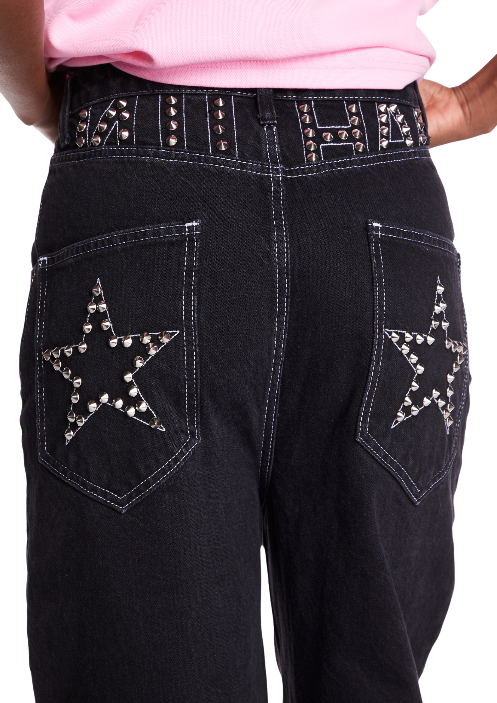 BAGGY JEANS IN WASHED BLACK WITH STUDS