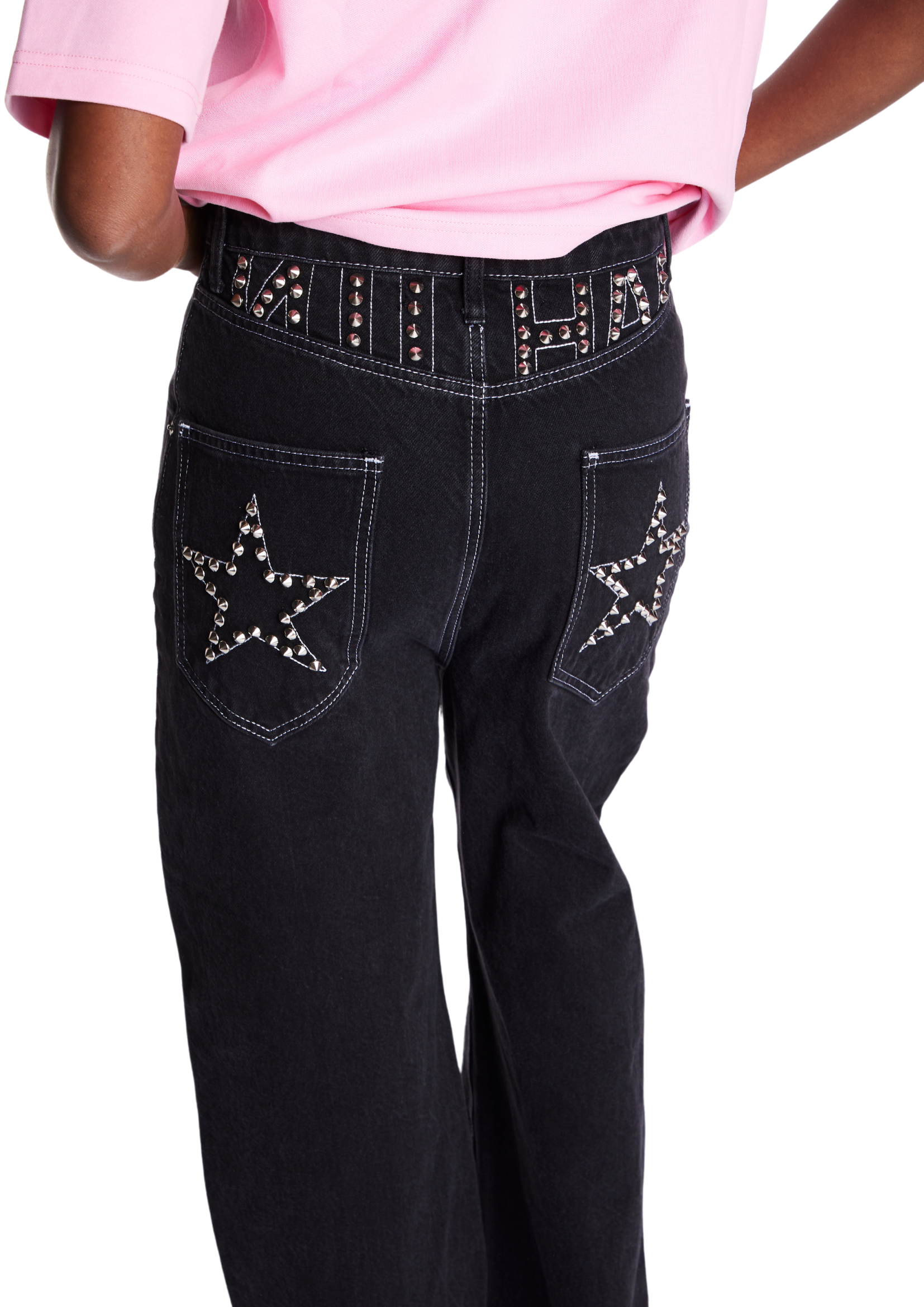 BAGGY JEANS IN WASHED BLACK WITH STUDS