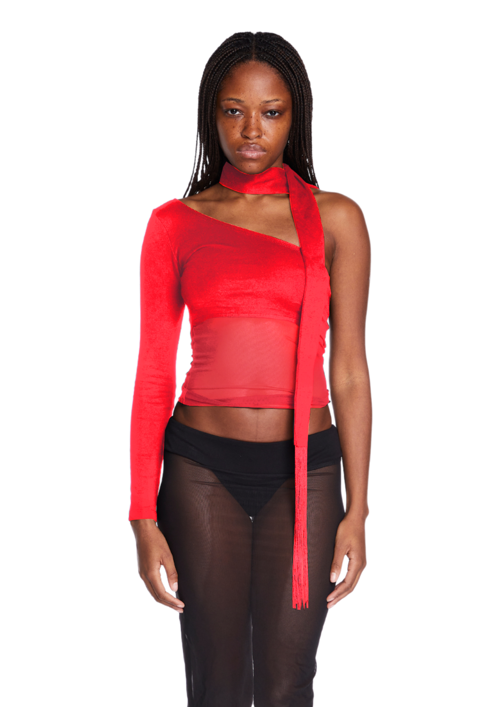 ASYMMETRIC NECK TIE TOP IN TRUE RED ASYMMETRIC NECK TIE TOP IN TRUE RED