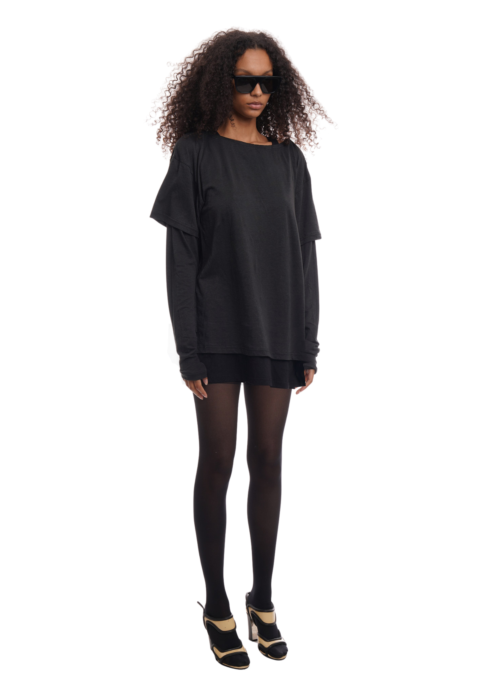 DOUBLE LAYER T-SHIRT DRESS IN BLACK