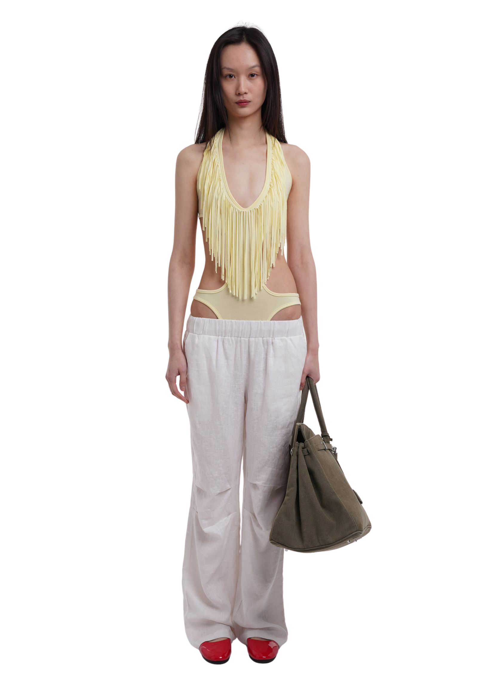 FRINGE BODYSUIT IN LEMON