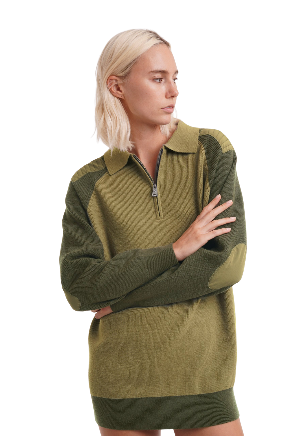 THE INDI QUARTER ZIP IN ARMY GREEN