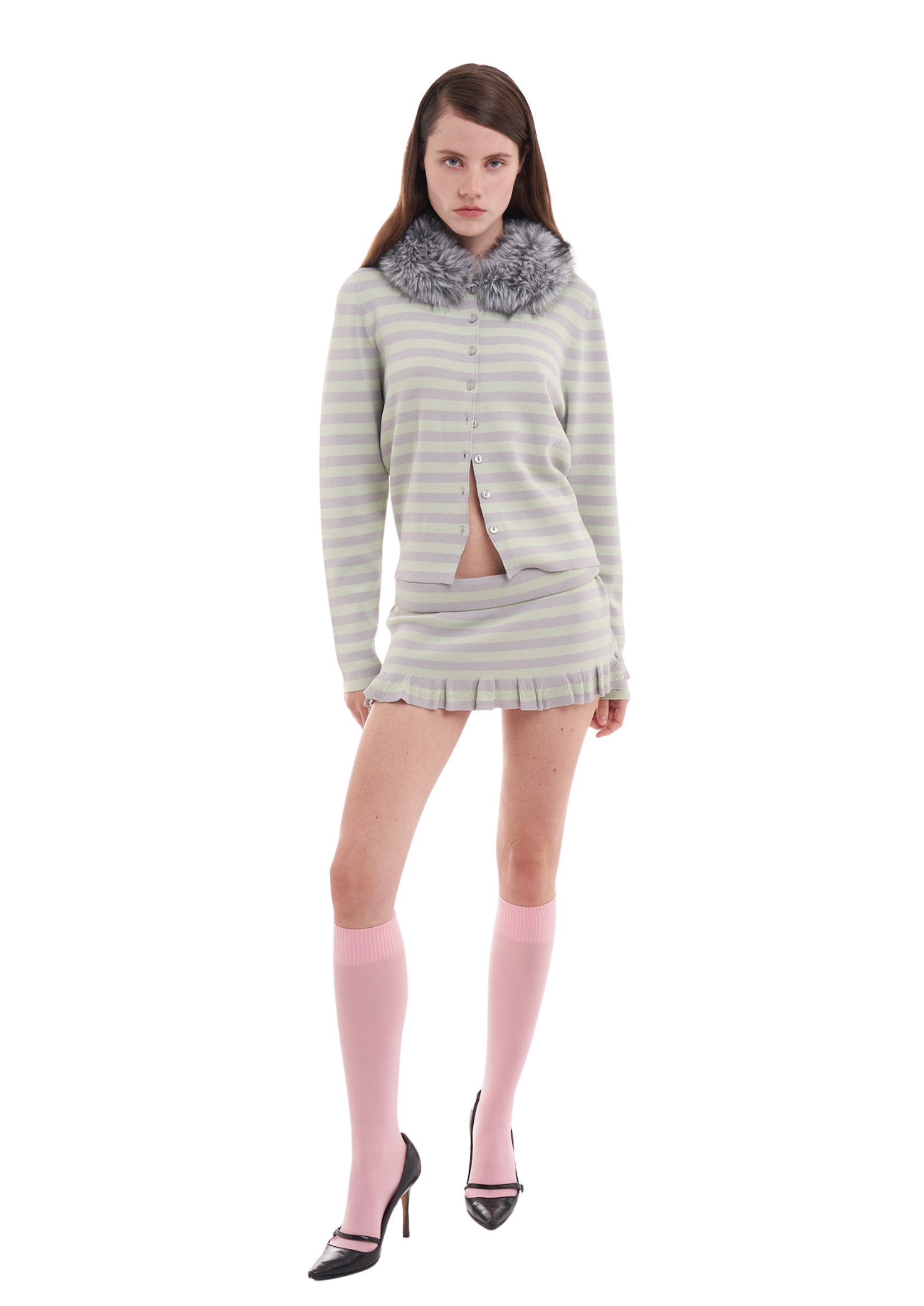 ASHLEY SKIRT IN MINT & GREY STRIPES