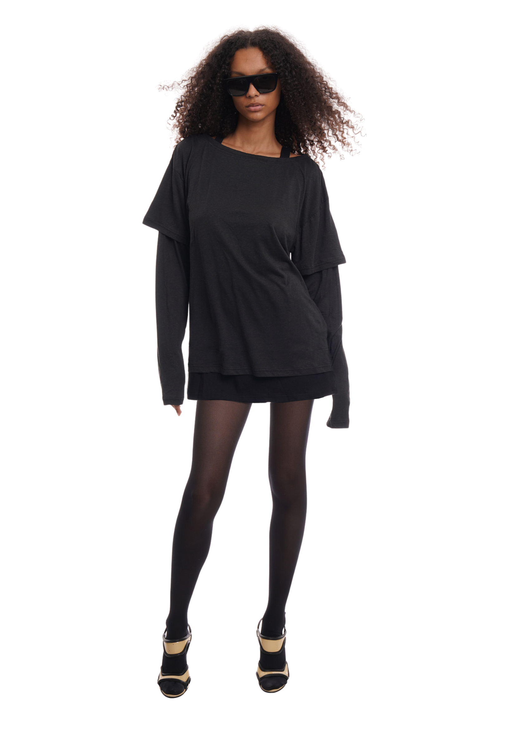 DOUBLE LAYER T-SHIRT DRESS IN BLACK
