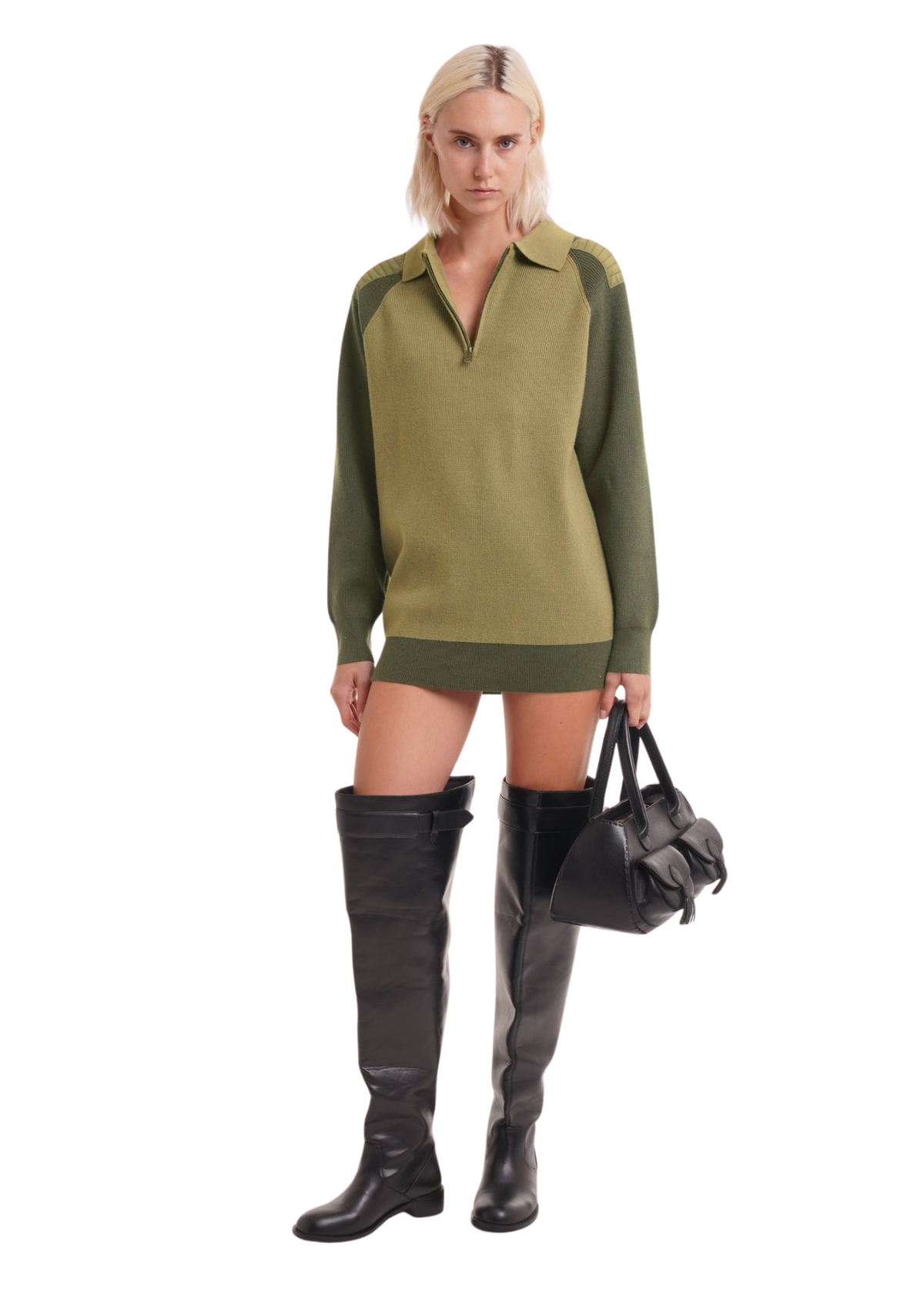 THE INDI QUARTER ZIP IN ARMY GREEN
