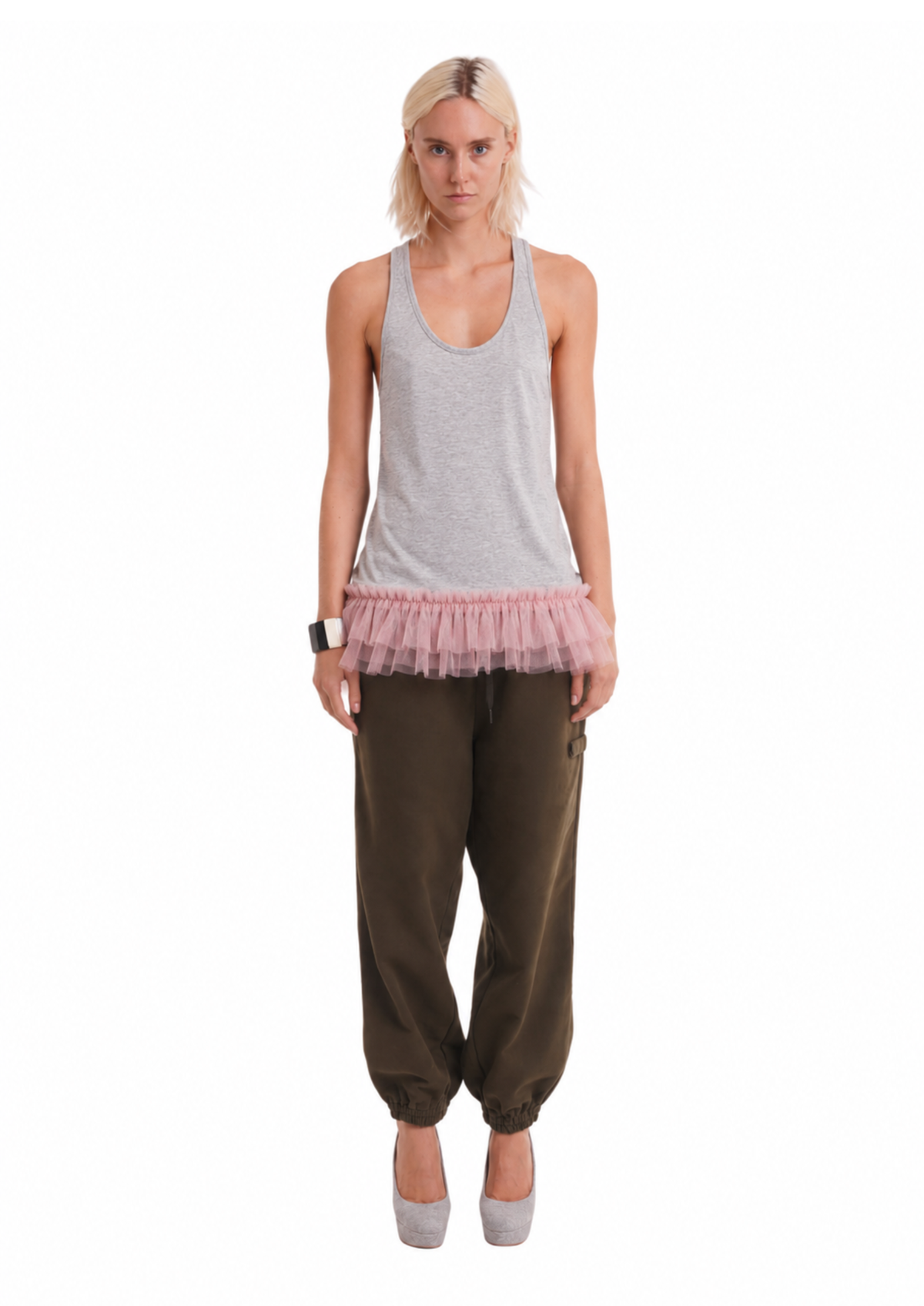 TULLE TANK IN GREY MARL