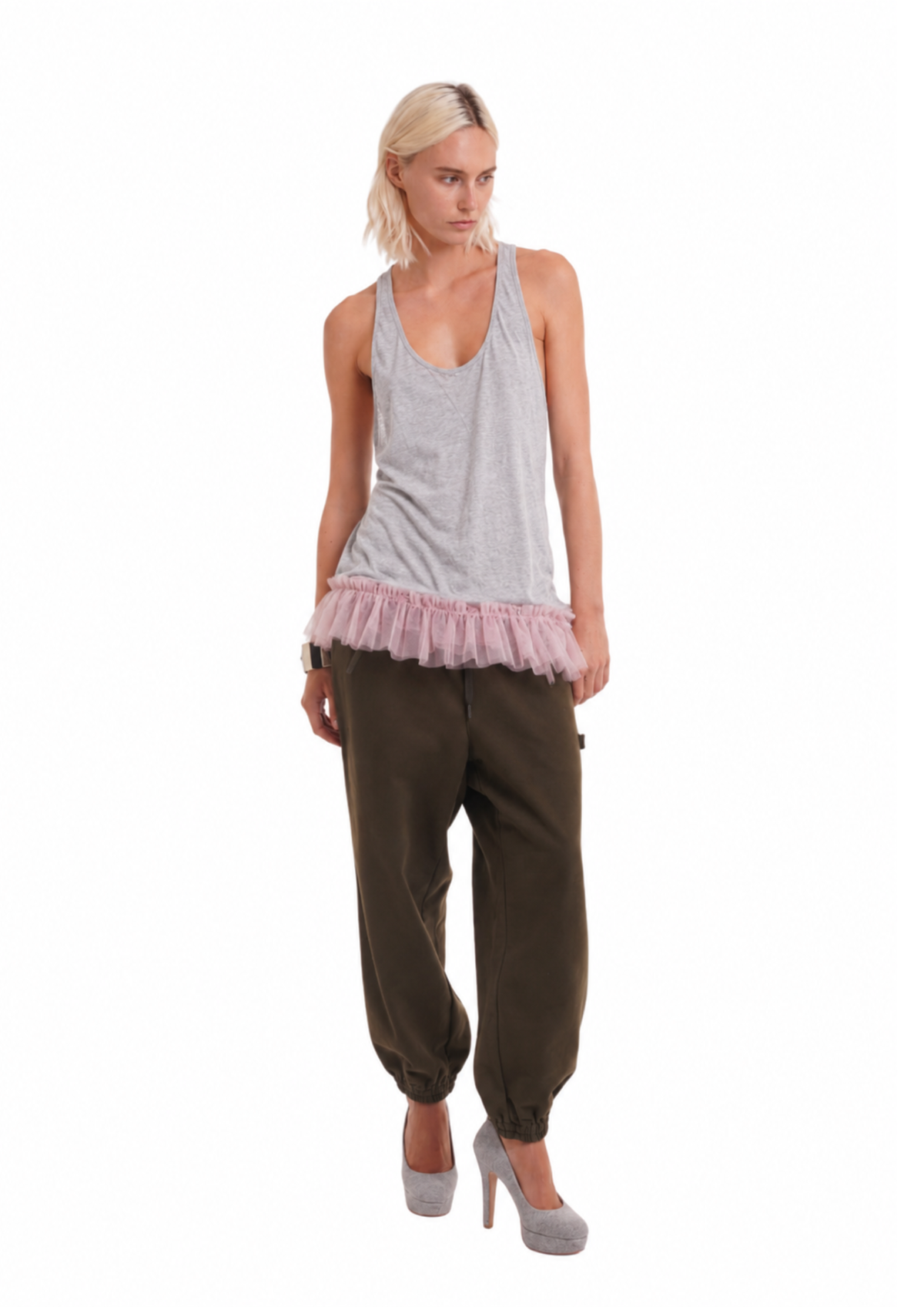 TULLE TANK IN GREY MARL