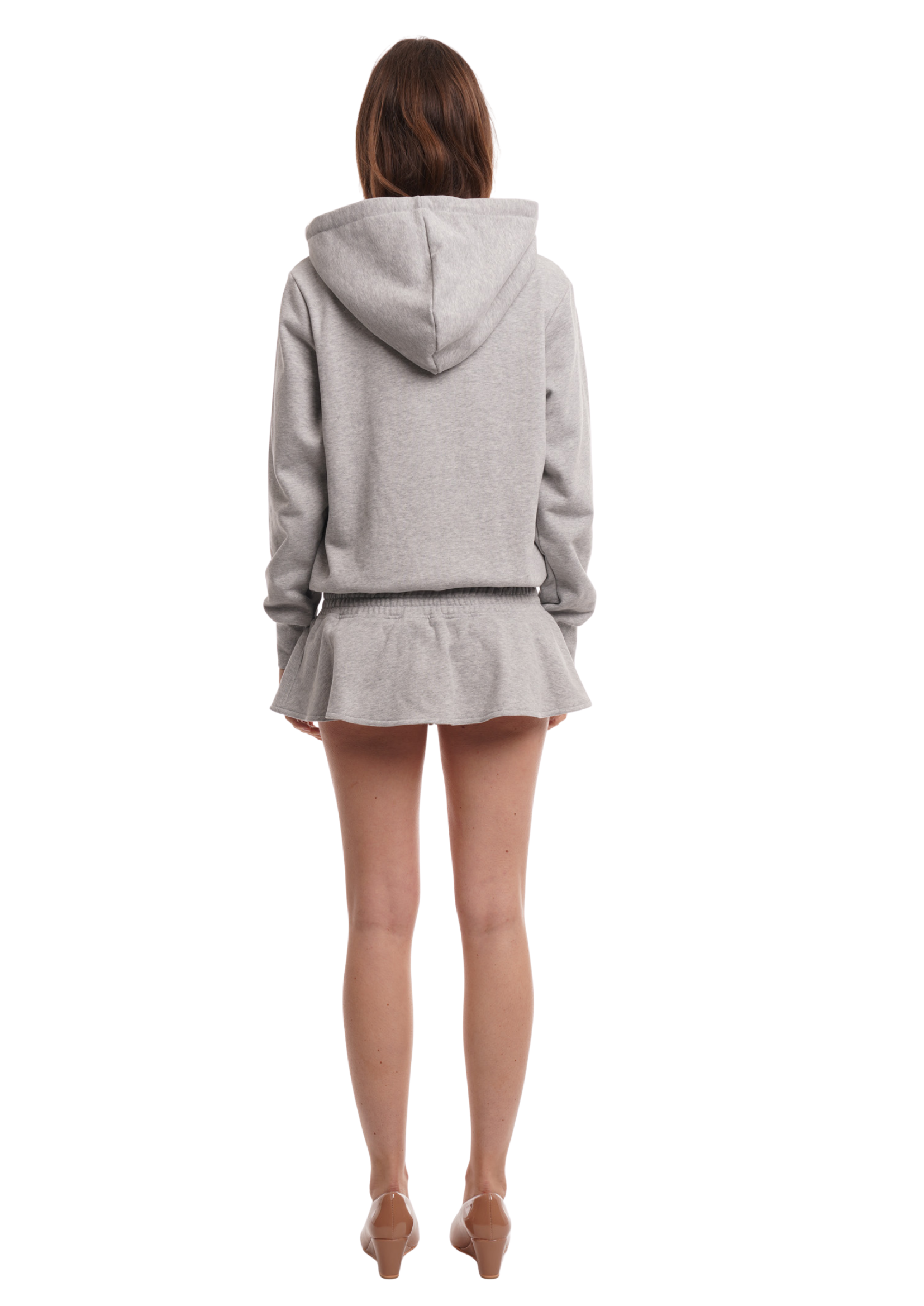 THE FRILLED HOODIE DRESS IN GREY MARL