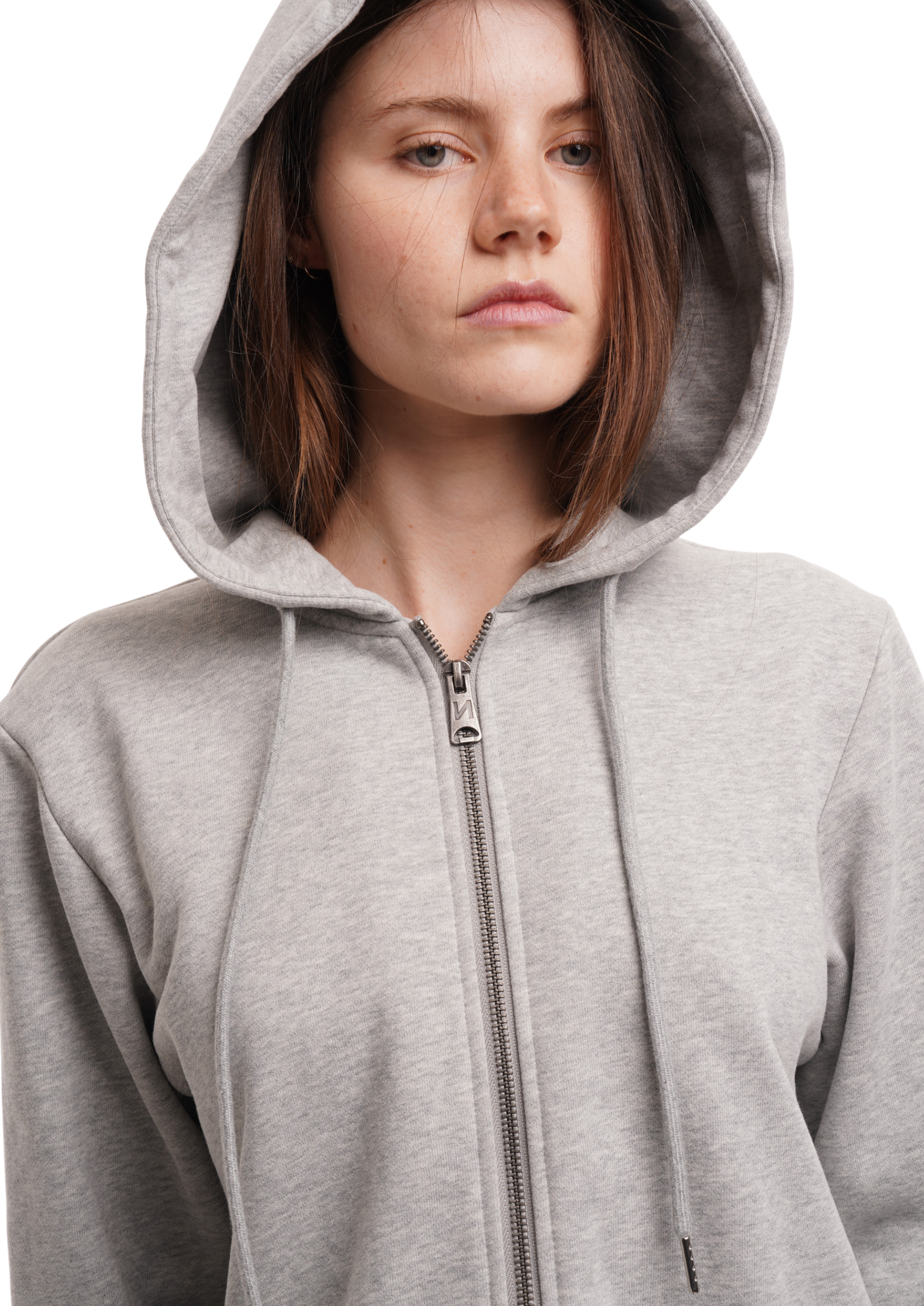 THE FRILLED HOODIE DRESS IN GREY MARL