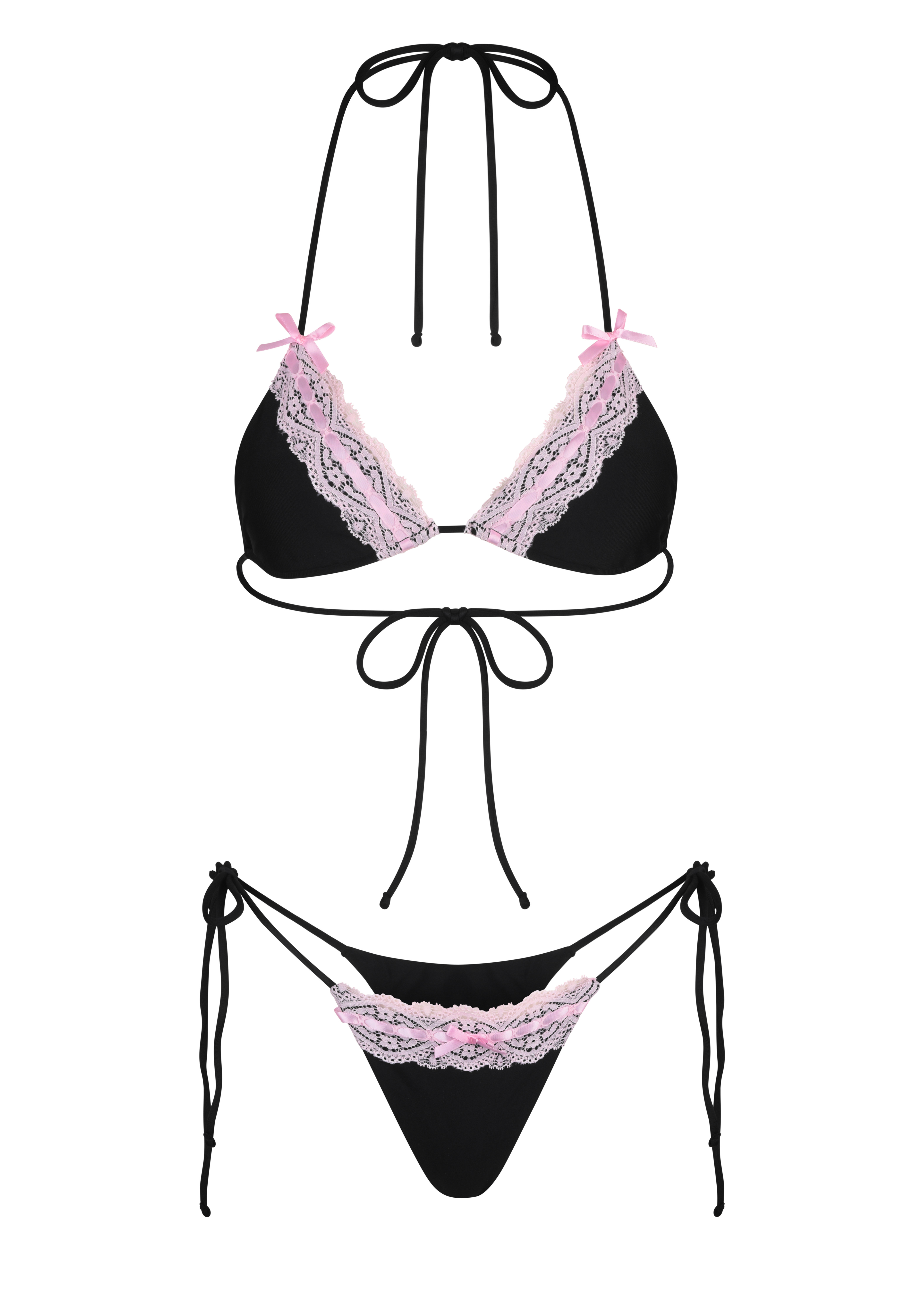 LINGERIE BIKINI IN BLACK WITH PINK LACE