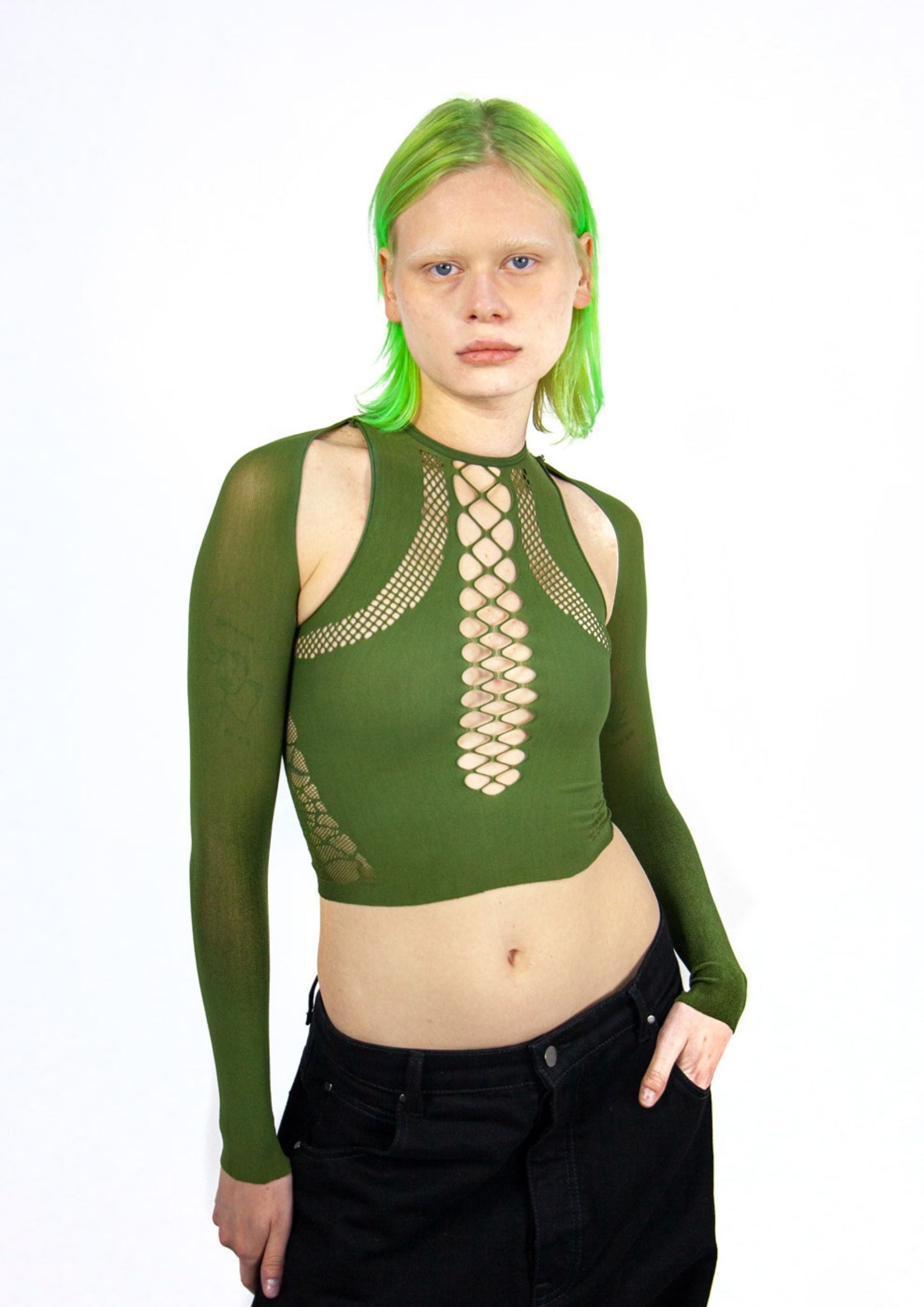 SHAPEWEAR STRETCH TOP & SLEEVES IN KHAKI
