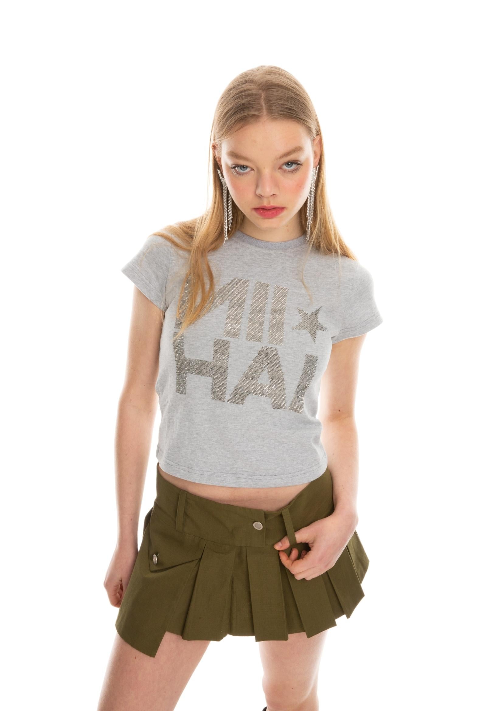 NII HAI RHINESTONE TEE IN GREY