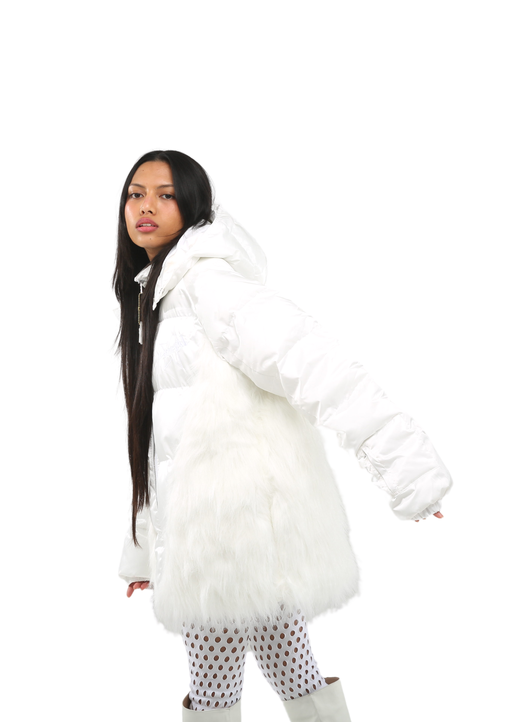 WHITE FLUFFY PUFFER COAT