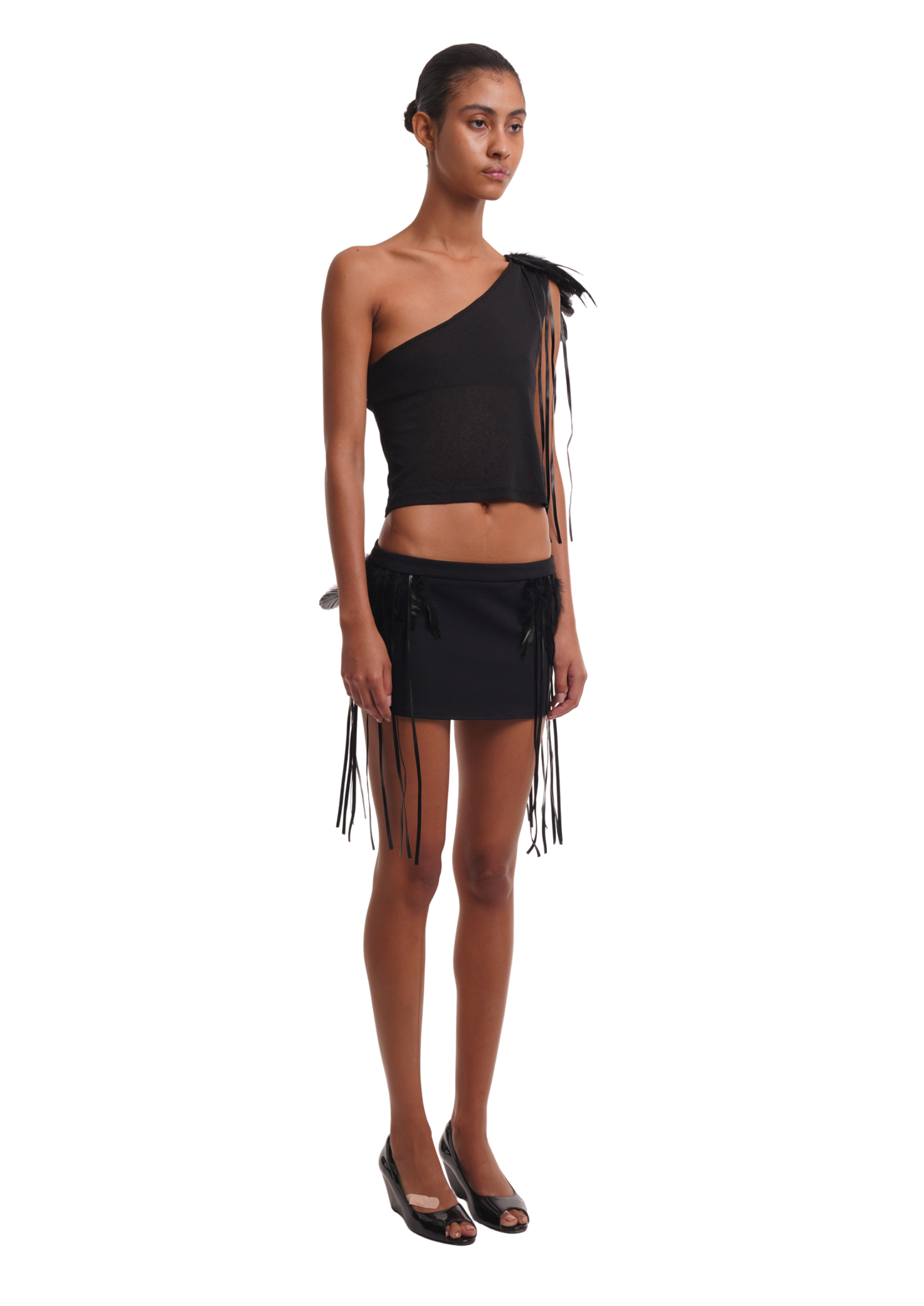 THE FEATHER TASSEL SKIRT IN BLACK