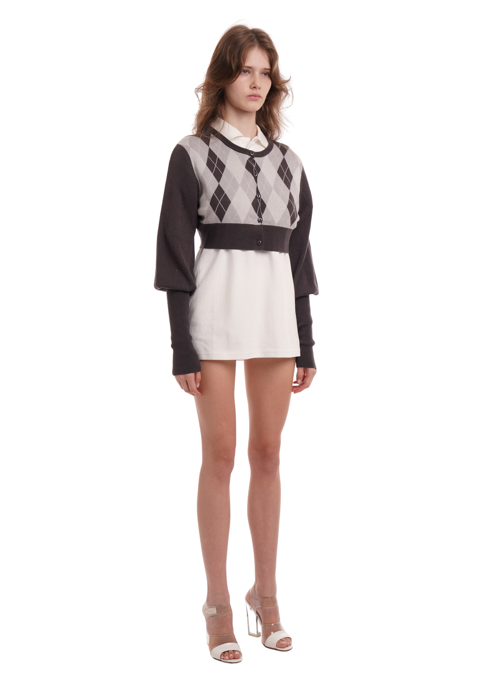 THE BUBBLE CARDI IN GREY ARGYLE