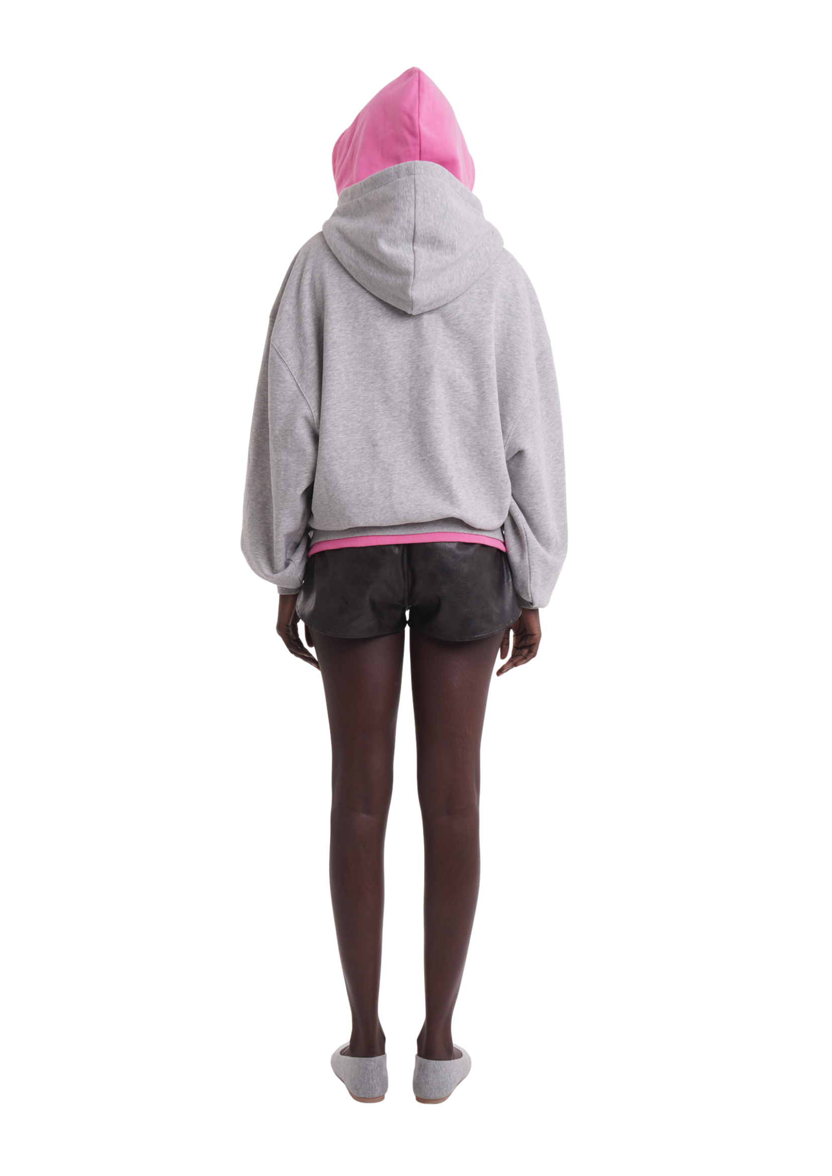 LAYERED ZIP UP HOODIE IN GREY & PINK