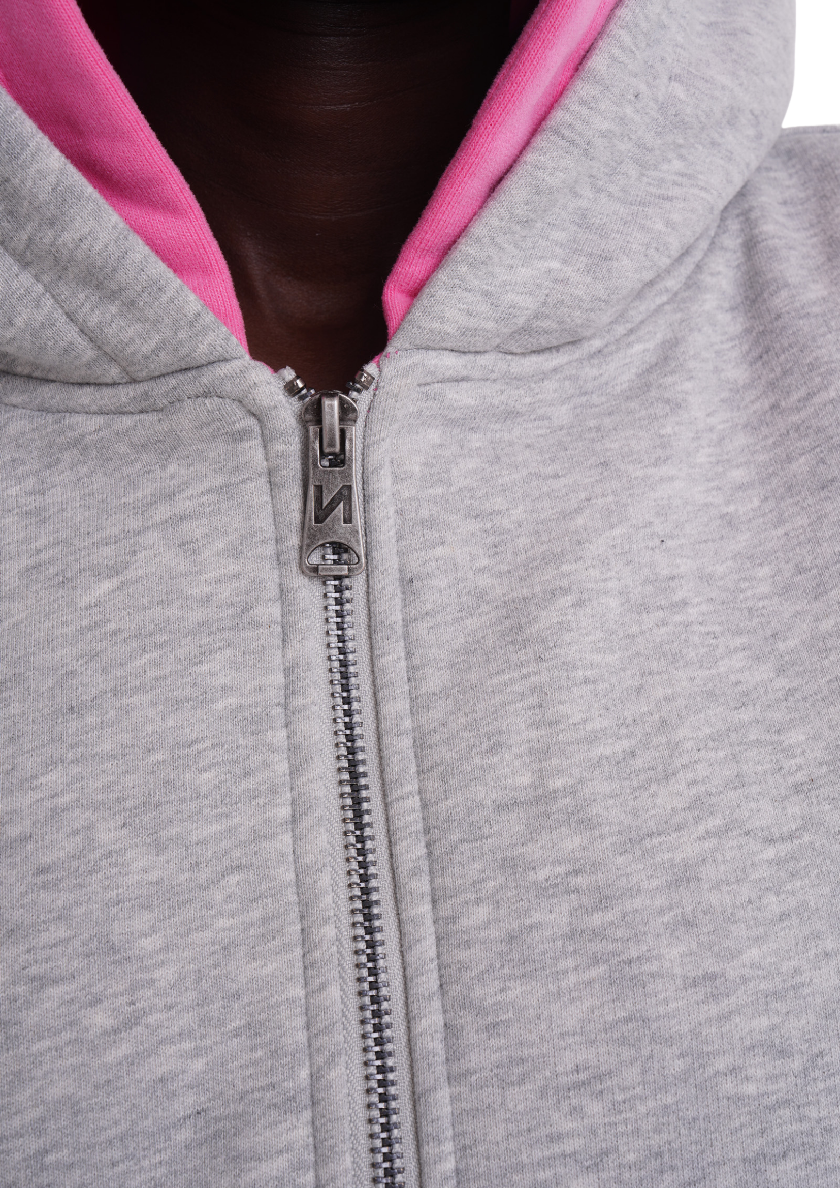 LAYERED ZIP UP HOODIE IN GREY & PINK
