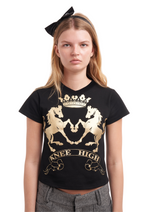 KNEE HIGH V-NECK BABY TEE IN BLACK