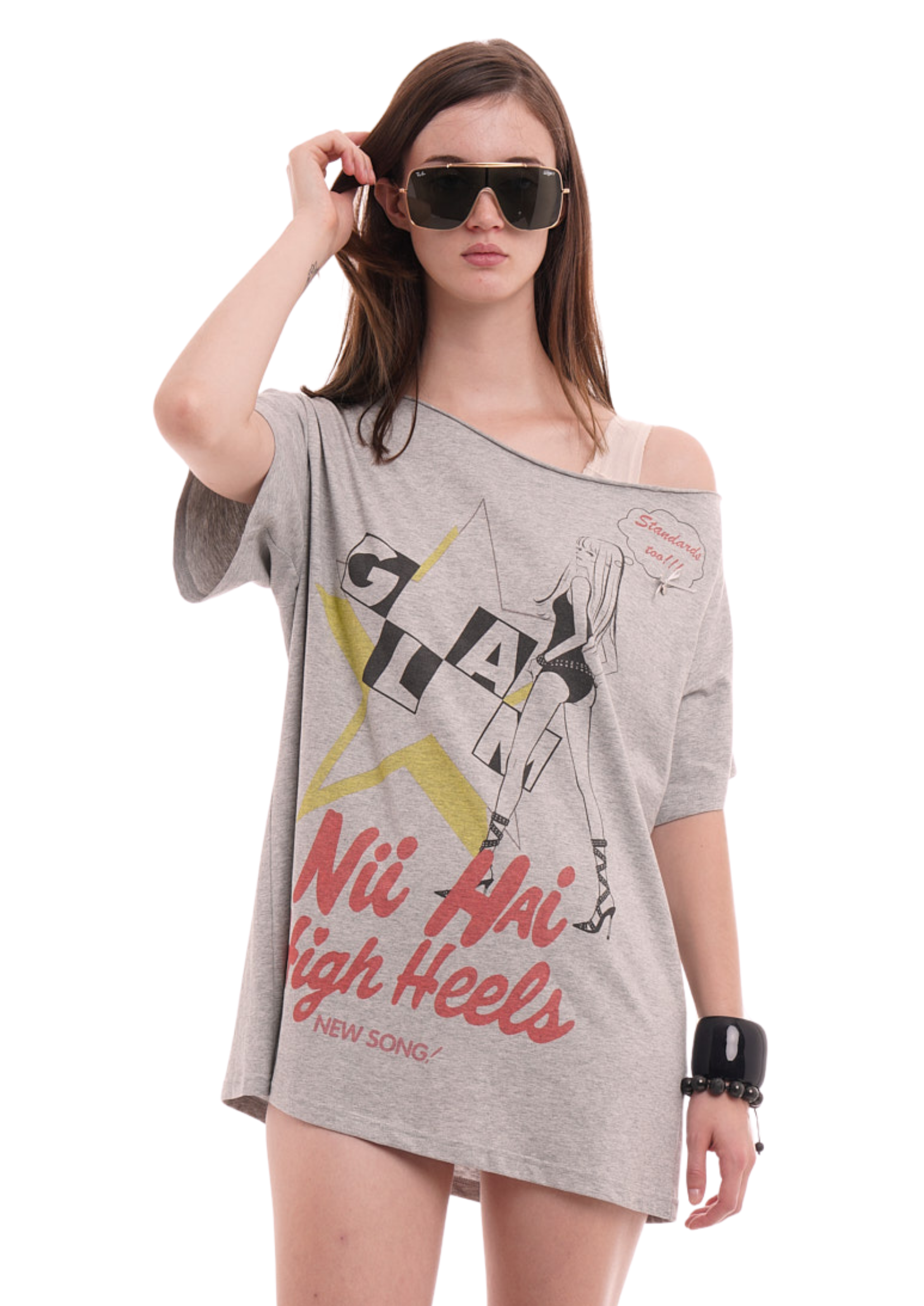 DUBS TEE IN GREY MARL & NEON YELLOW