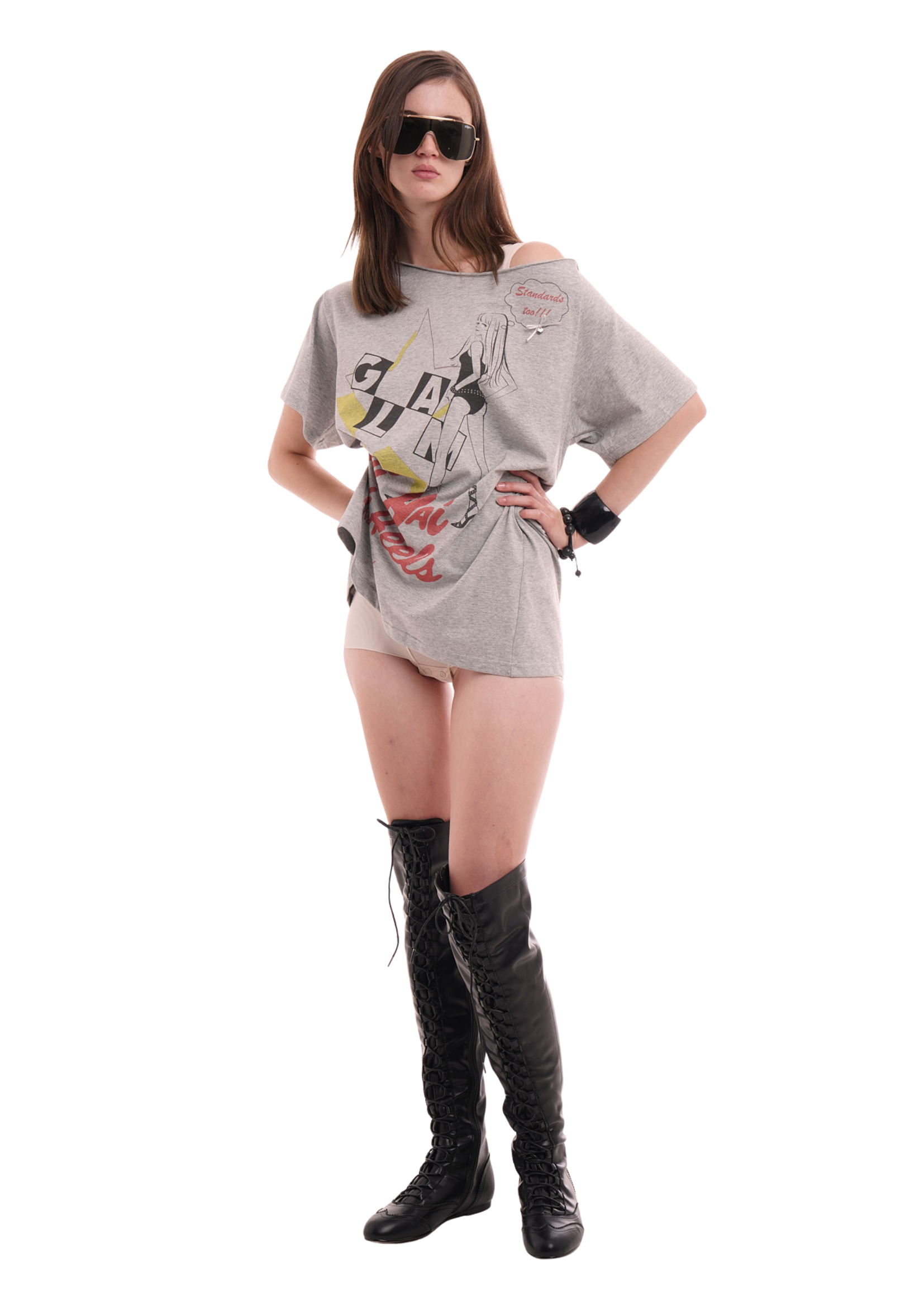 DUBS TEE IN GREY MARL & NEON YELLOW