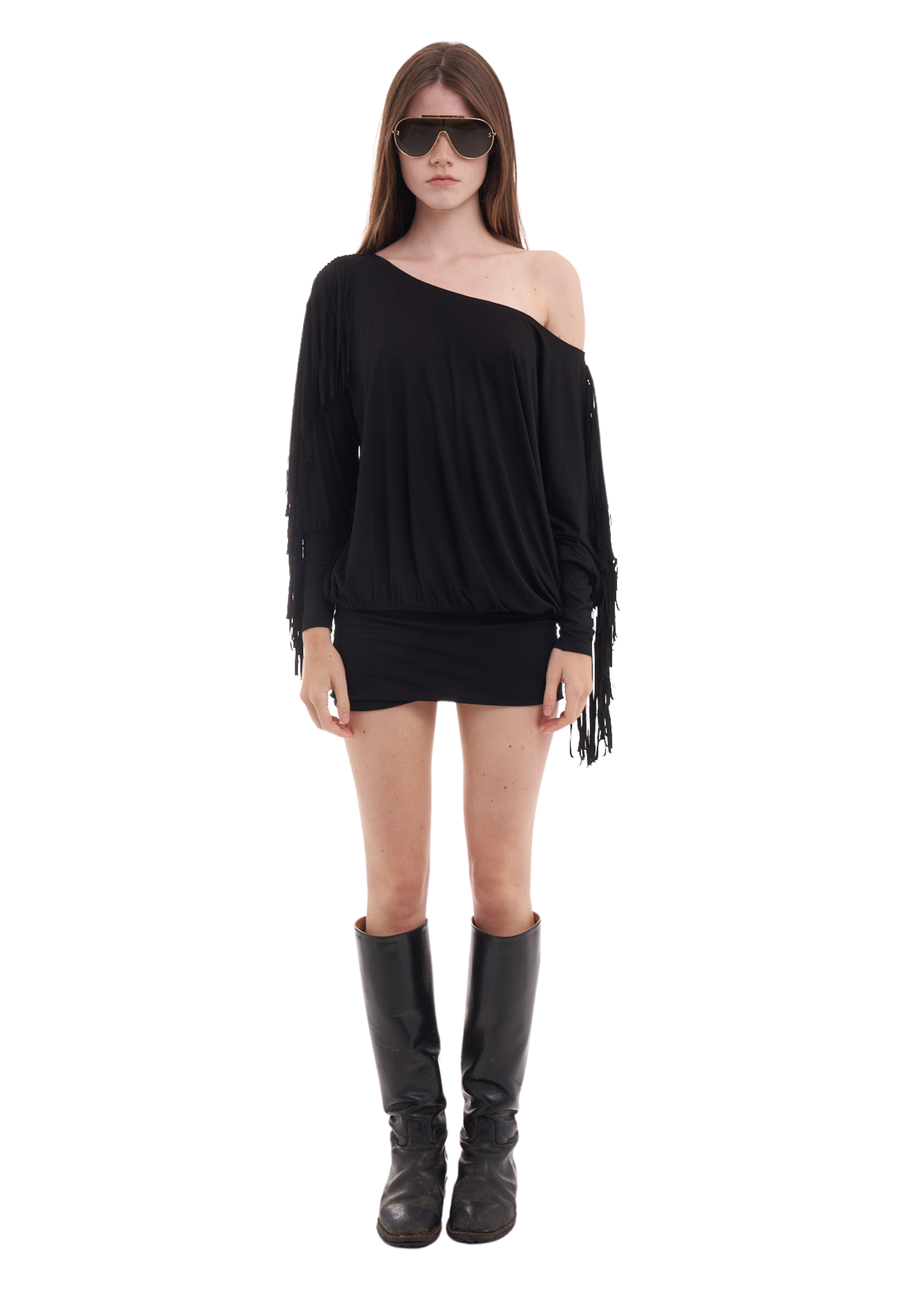 CHARLI FRINGE DRESS IN BLACK