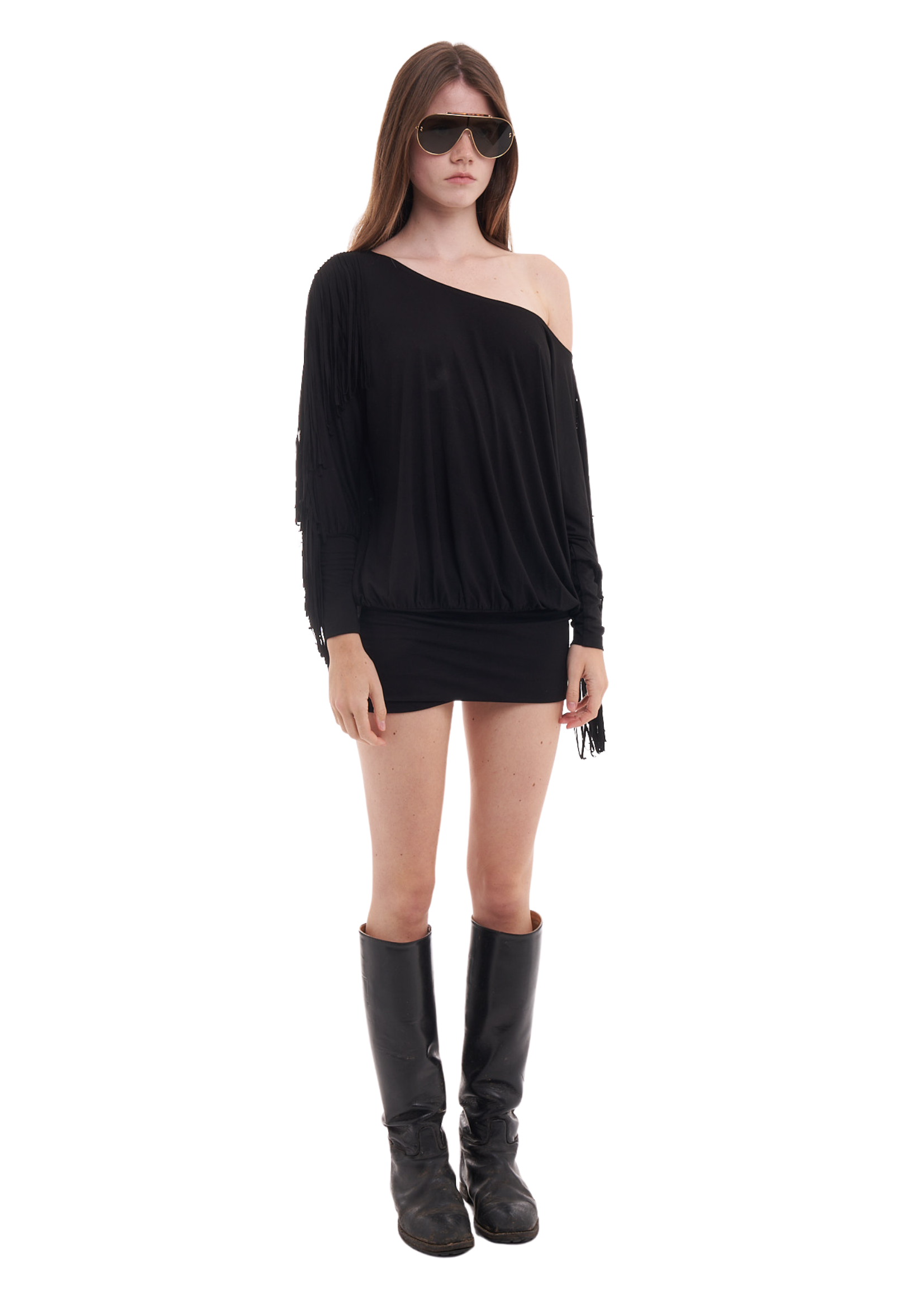 CHARLI FRINGE DRESS IN BLACK