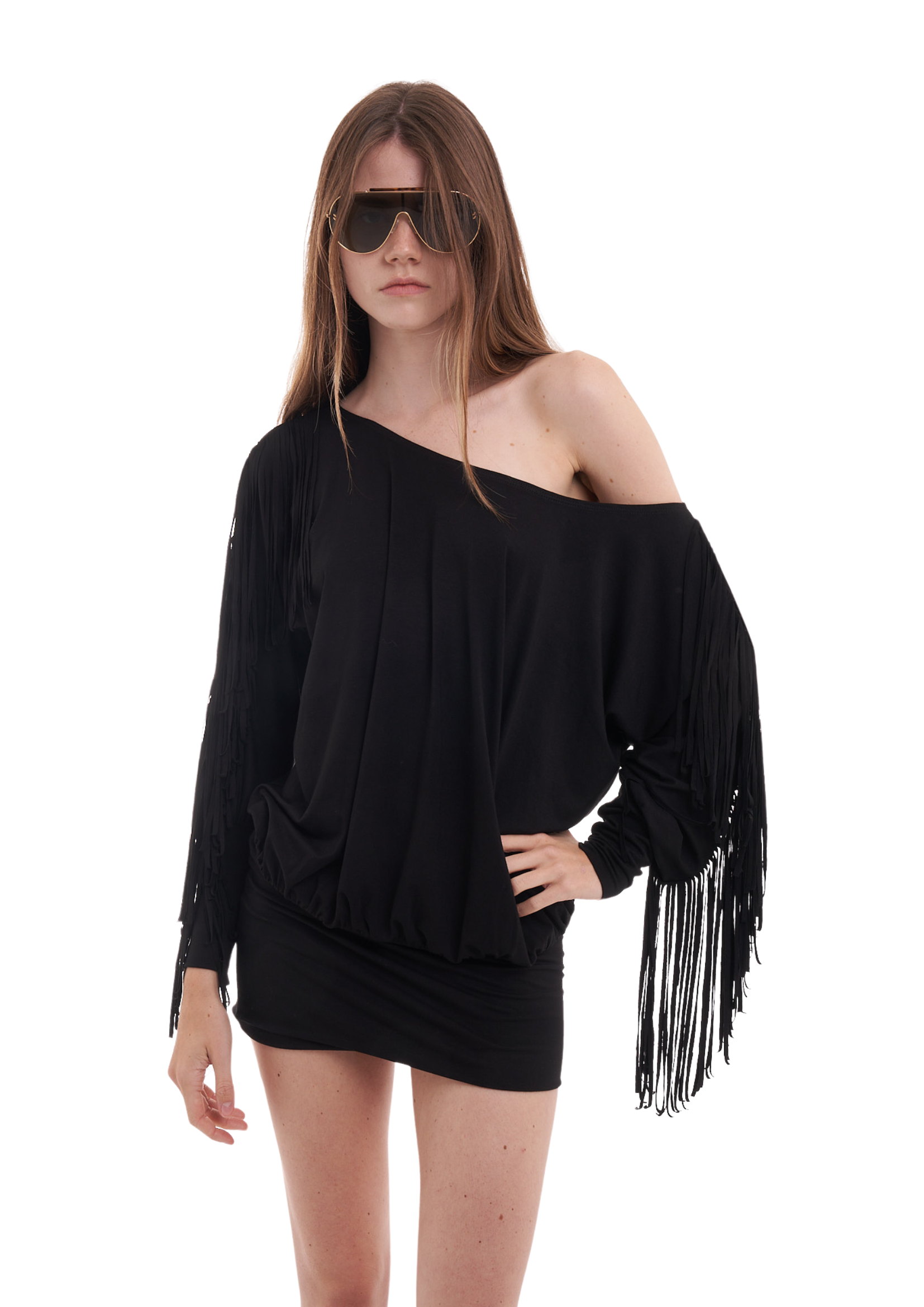 CHARLI FRINGE DRESS IN BLACK