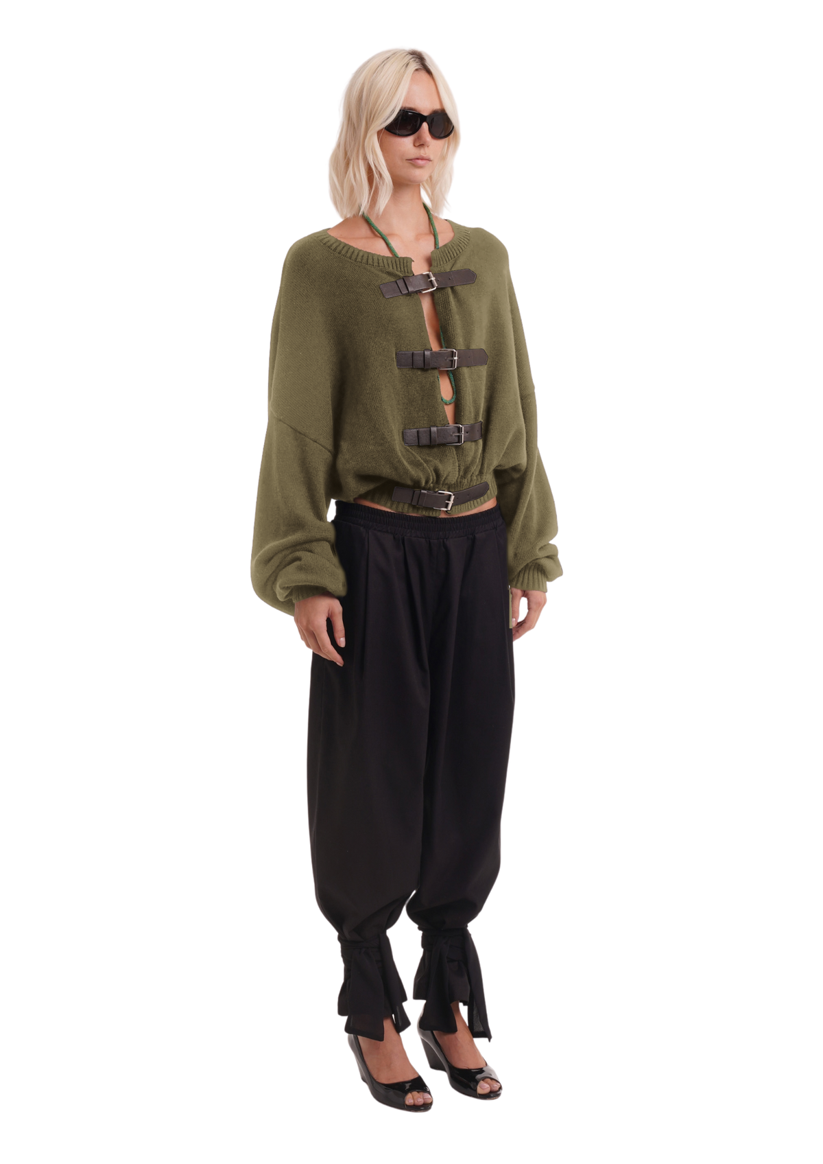 THE BUCKLE CARDIGAN IN KHAKI