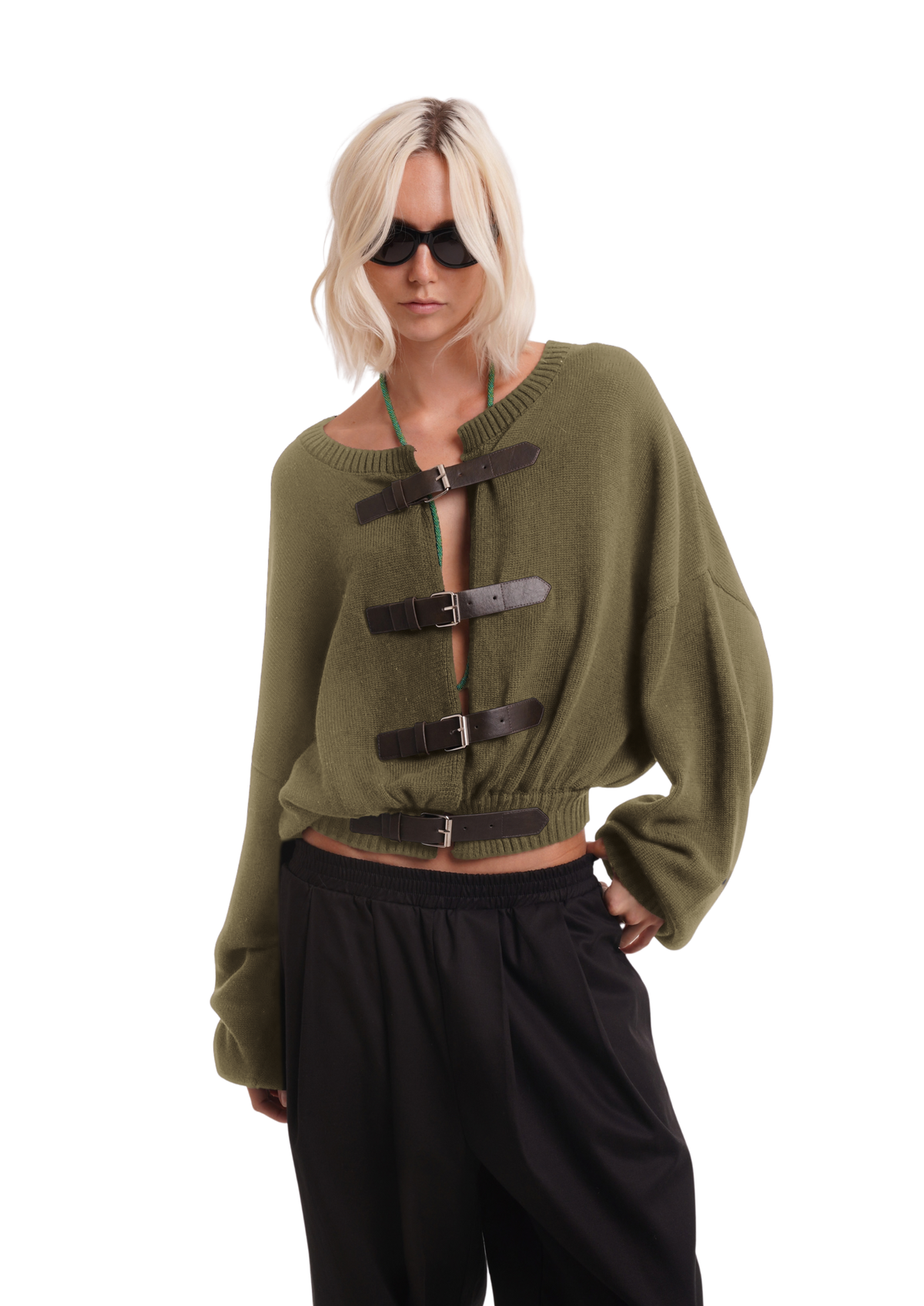 THE BUCKLE CARDIGAN IN KHAKI