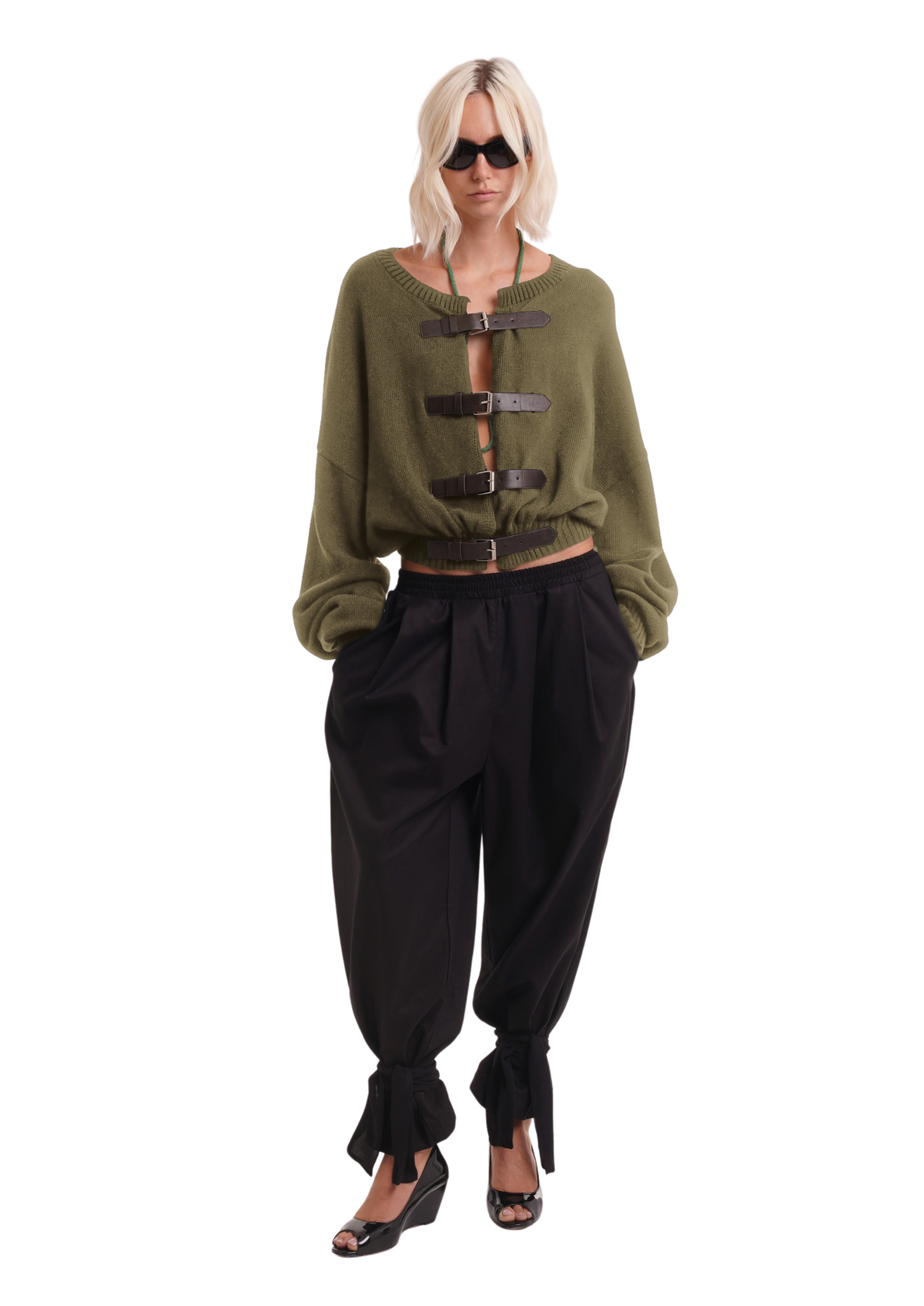 THE BUCKLE CARDIGAN IN KHAKI