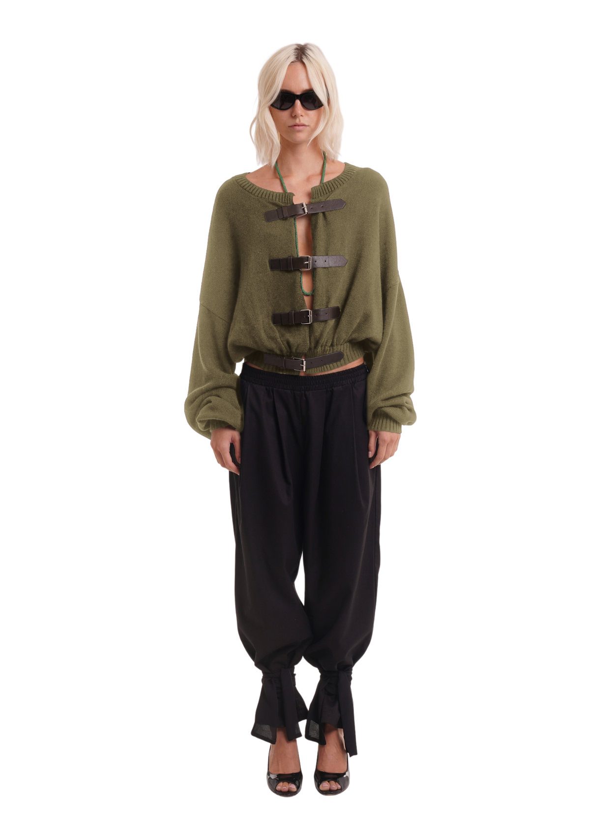 THE BUCKLE CARDIGAN IN KHAKI