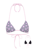 POLKA TRIANGLE BIKINI TOP IN REVERSE GREY, BLACK & PINK