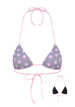 POLKA TRIANGLE BIKINI TOP IN REVERSE GREY, BLACK & PINK