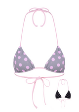 POLKA TRIANGLE BIKINI TOP IN REVERSE GREY, BLACK & PINK