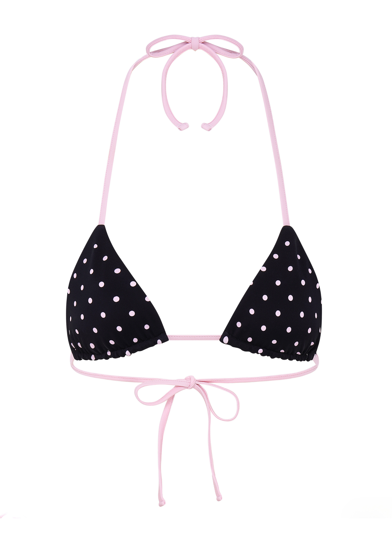 POLKA TRIANGLE BIKINI TOP IN REVERSE GREY, BLACK & PINK