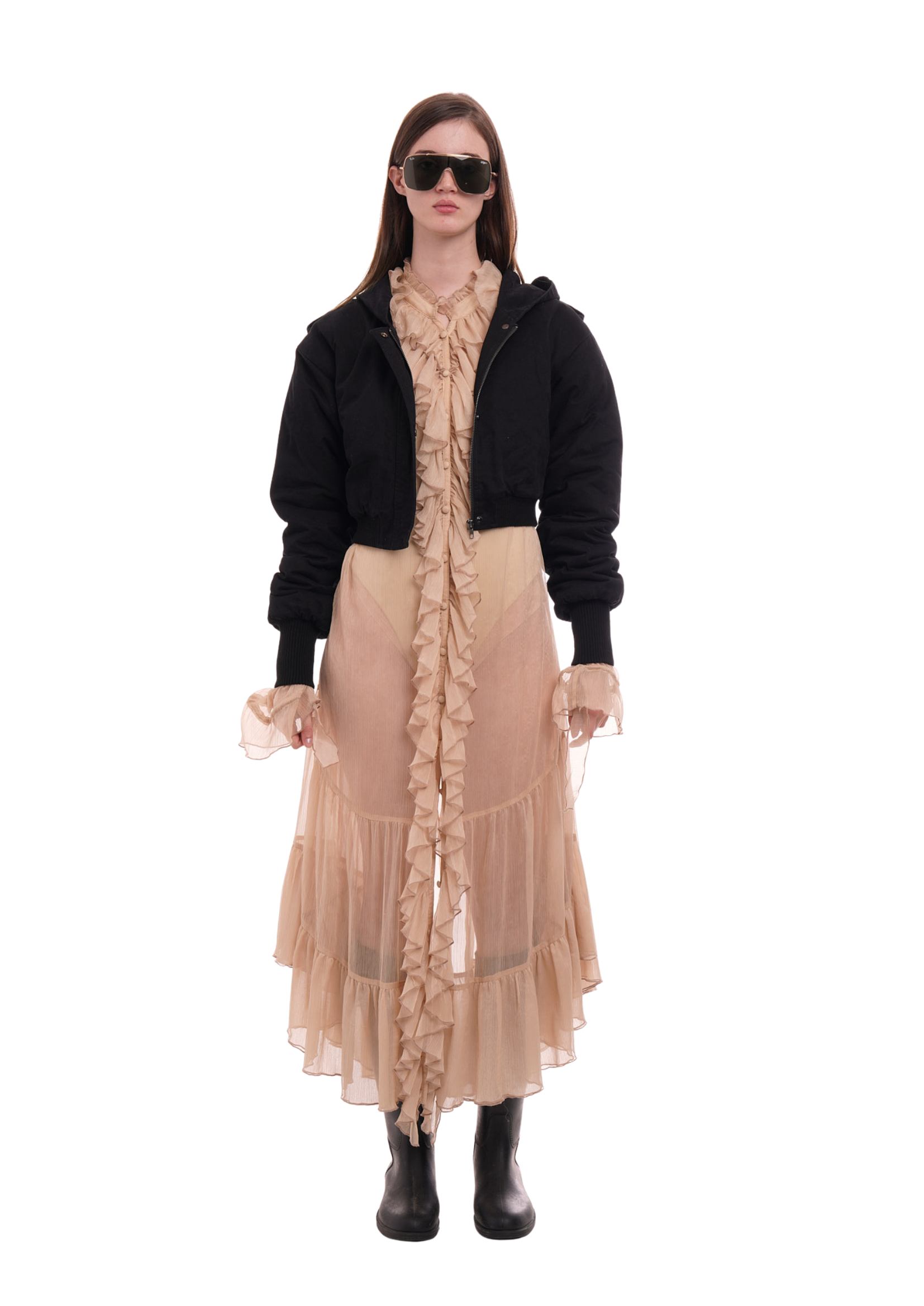 CAP CROP JACKET IN WORN BLACK