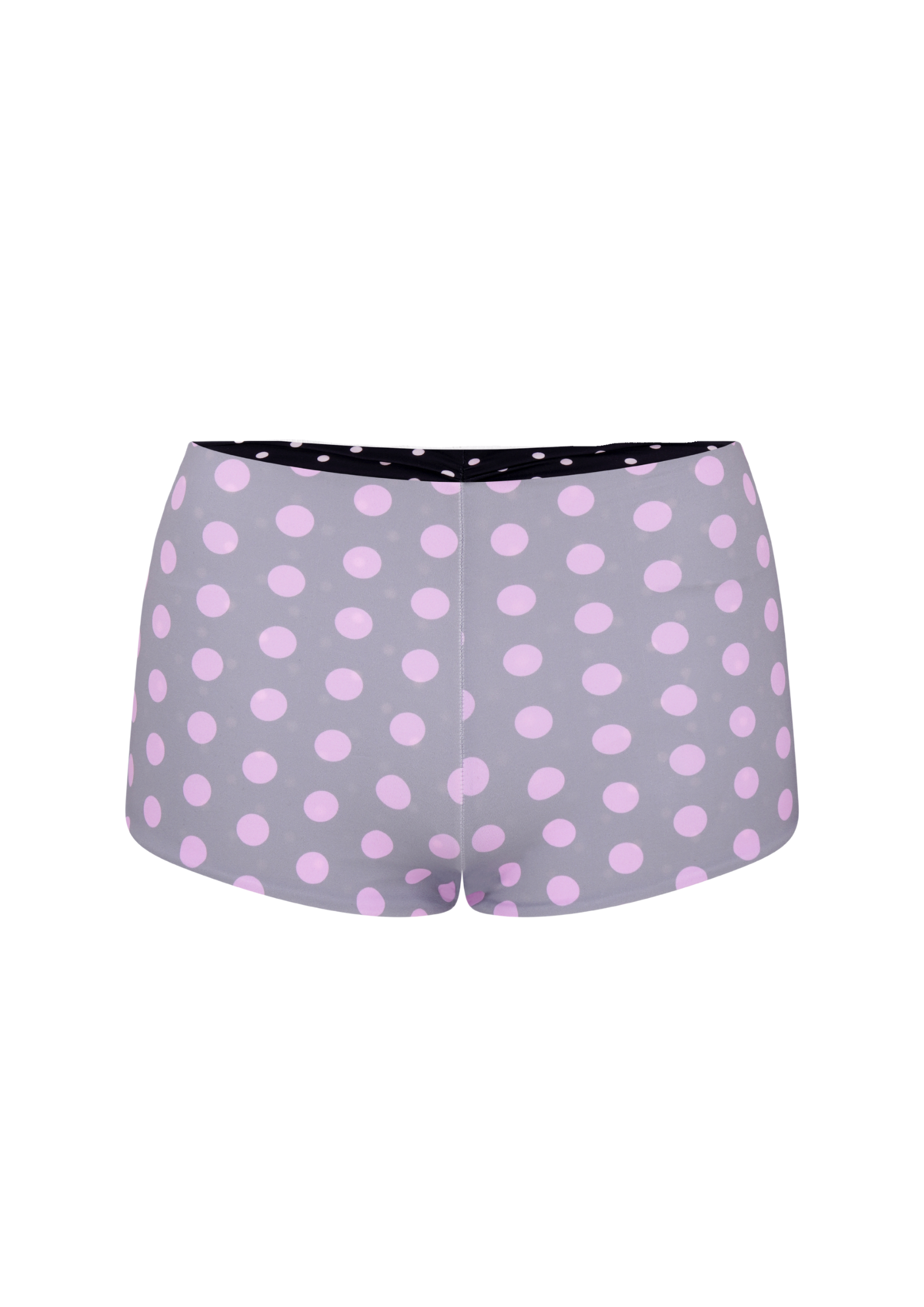 POLKA BOOTY SHORTS IN REVERSE GREY, BLACK & PINK