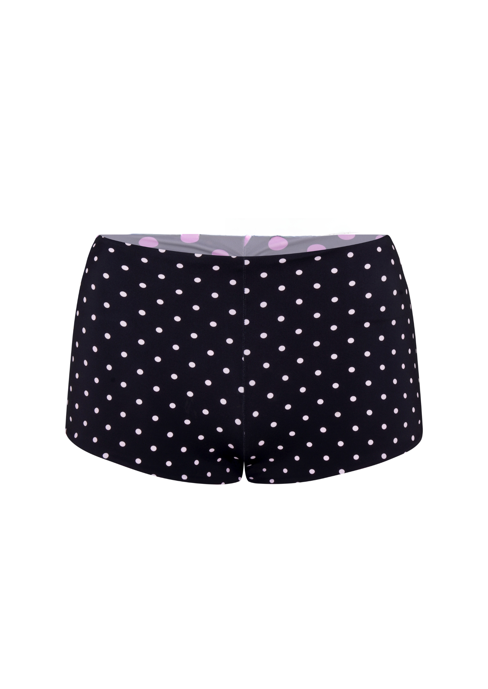 POLKA BOOTY SHORTS IN REVERSE GREY, BLACK & PINK