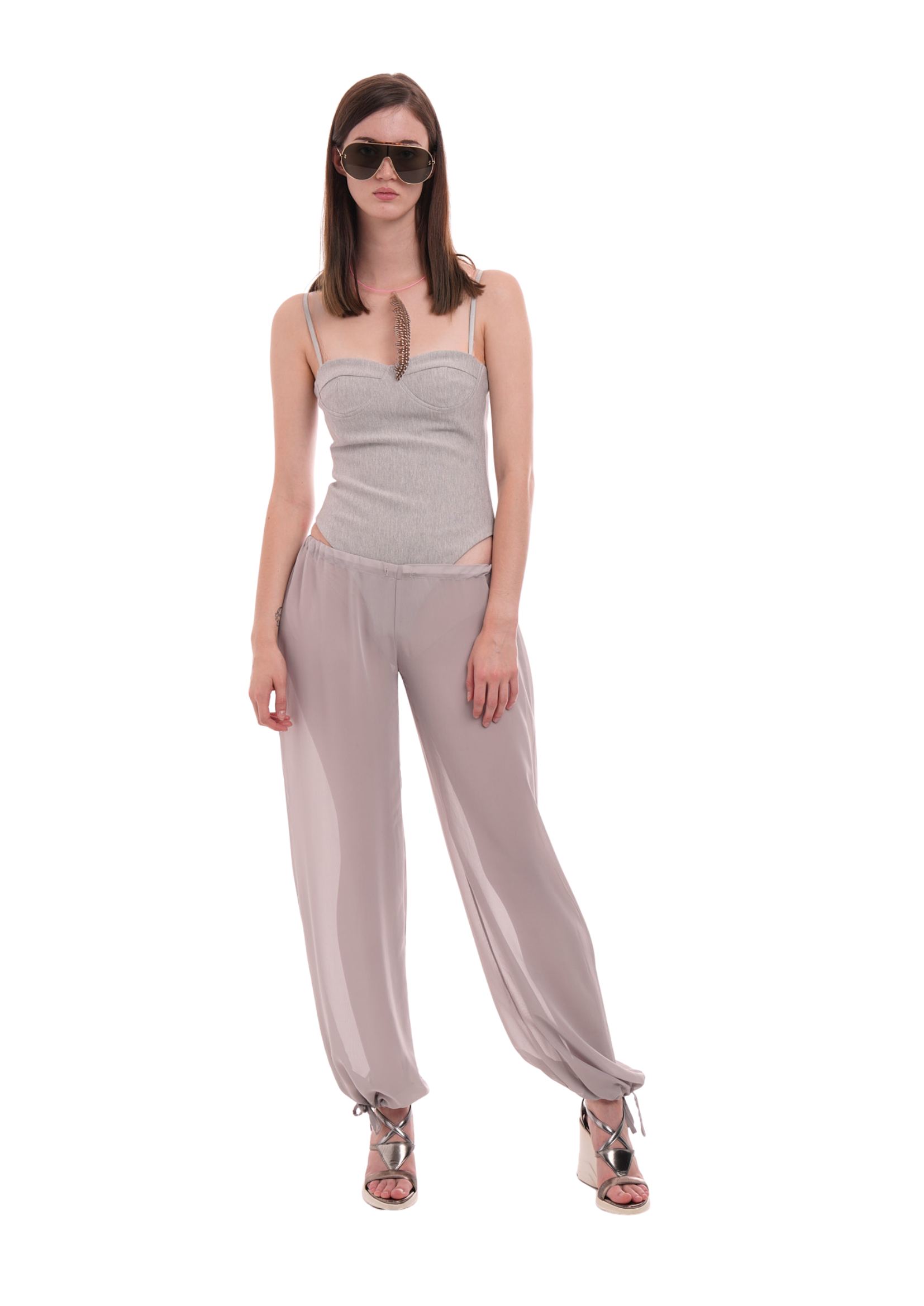 THE PLUNGE BODYSUIT IN GREY MARL